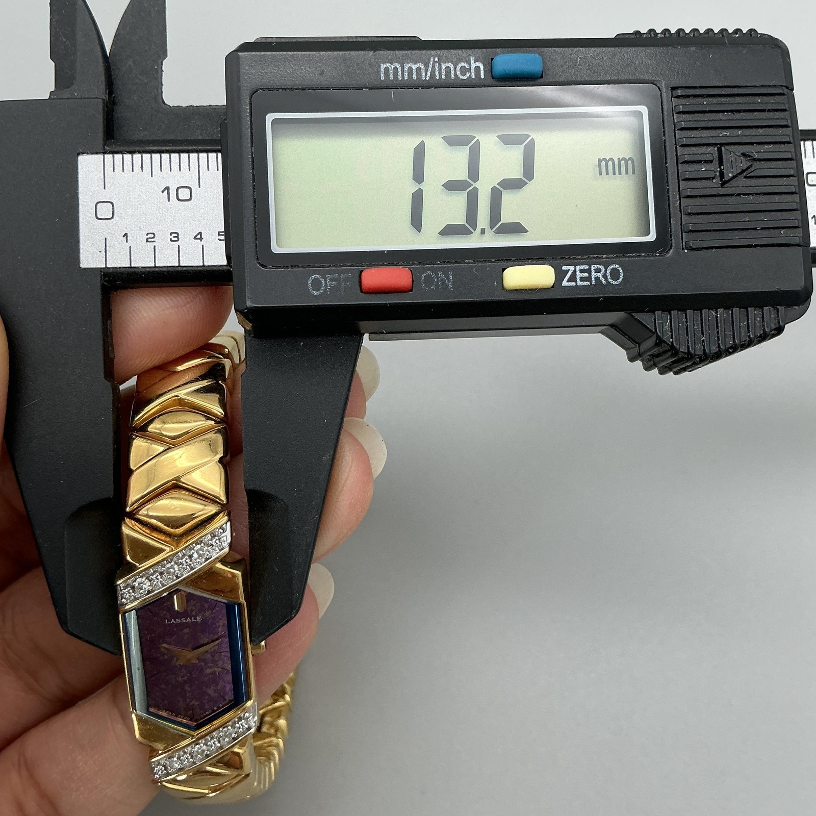Vintage Lassale Womens Watch 13mm Purple Dial Gold Tone Diamond New Battery 6.5″