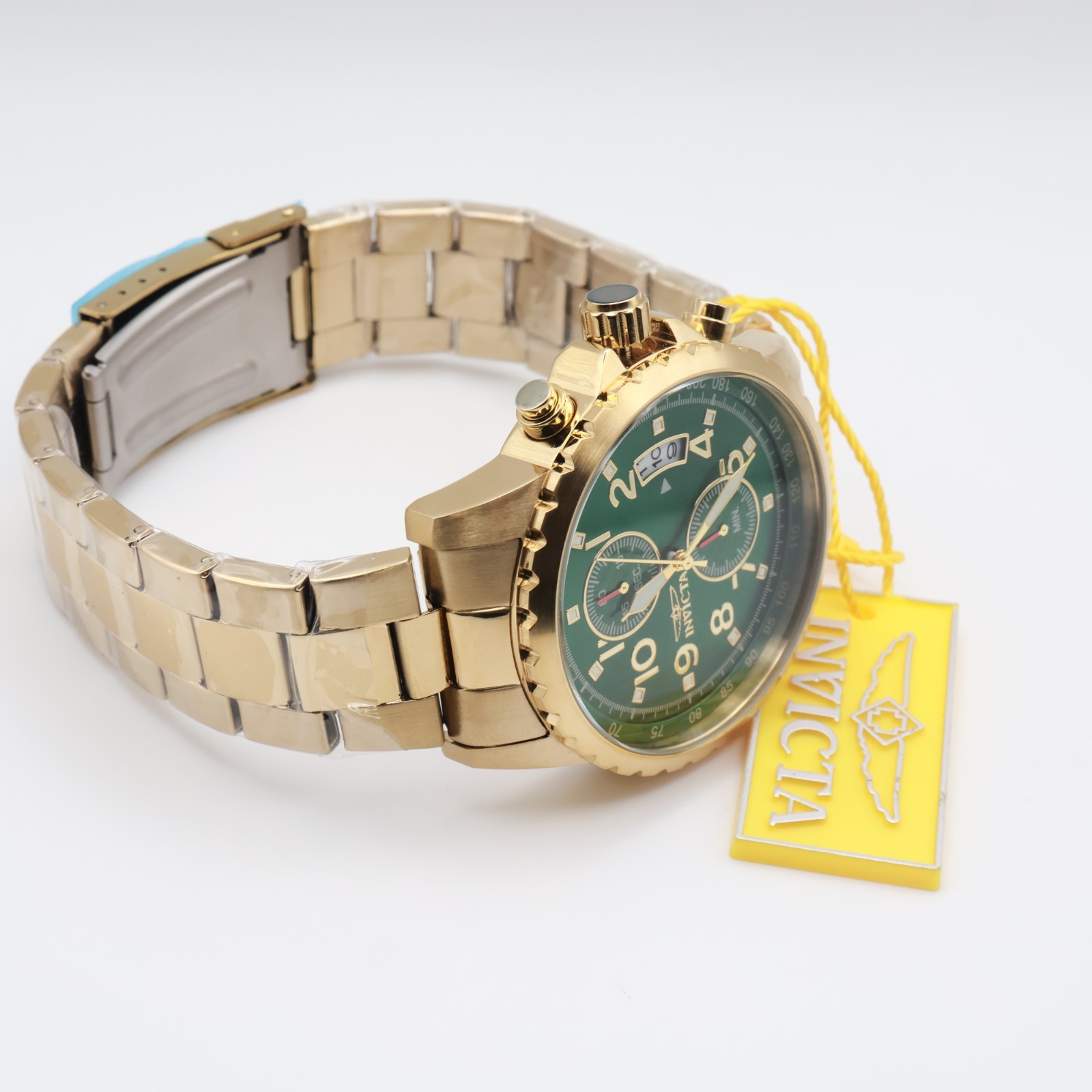 Invicta Specialty Men’s 47mm Gold SS Green Dial Quartz Tachymeter 100m 69793