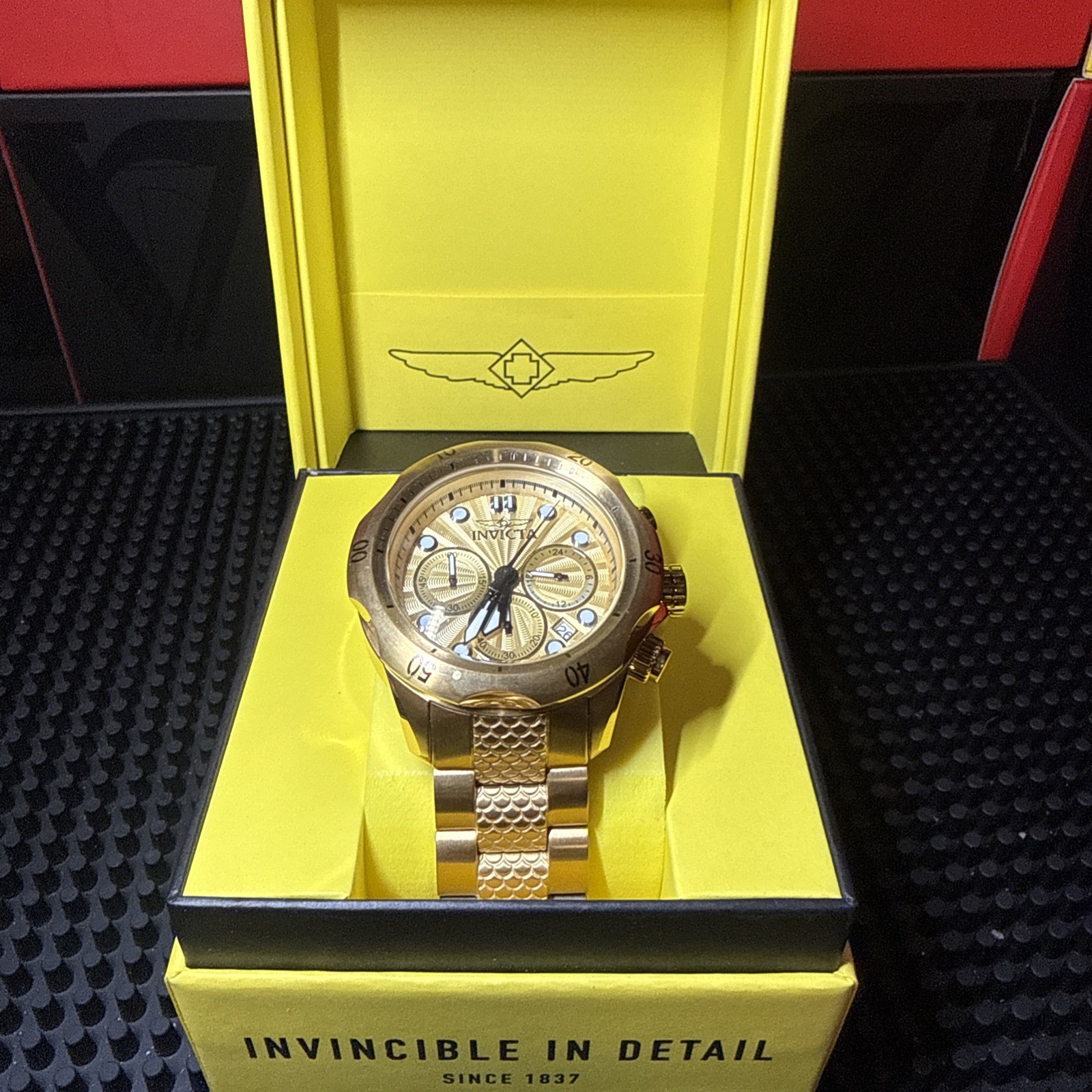 Invicta Men’s VENOM STEELSHED 46mm Chronograph Gold Dial Gold Tone Watch 47753