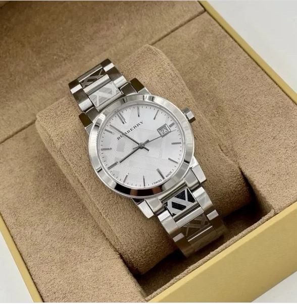 BURBERRY BU9144 WOMENS SILVER TONE CHECK WATCH BRAND NEW – 2 YEARS WARRANTY