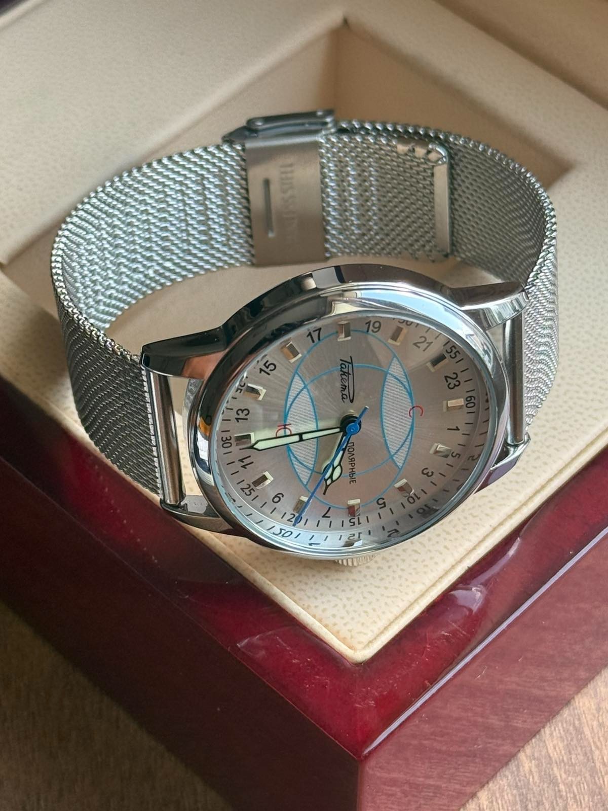 Watch 24h Mechanical Raketa Wrist Men Soviet USSR Polar Day Russian Rare Silver