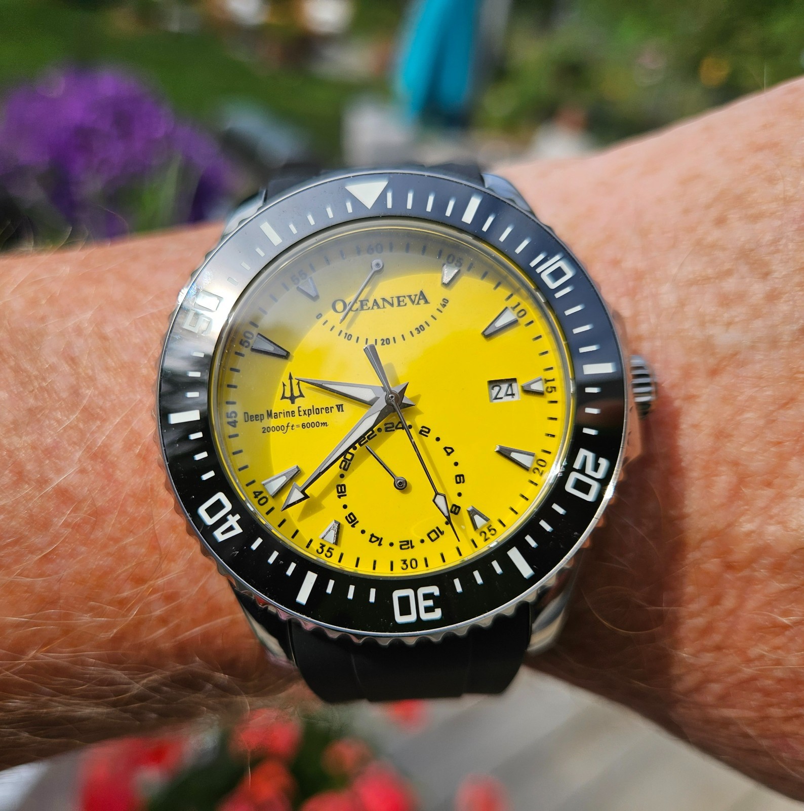 Oceaneva Power Reserve 6000m Automatic Grade 5 Titanium Watch Yellow