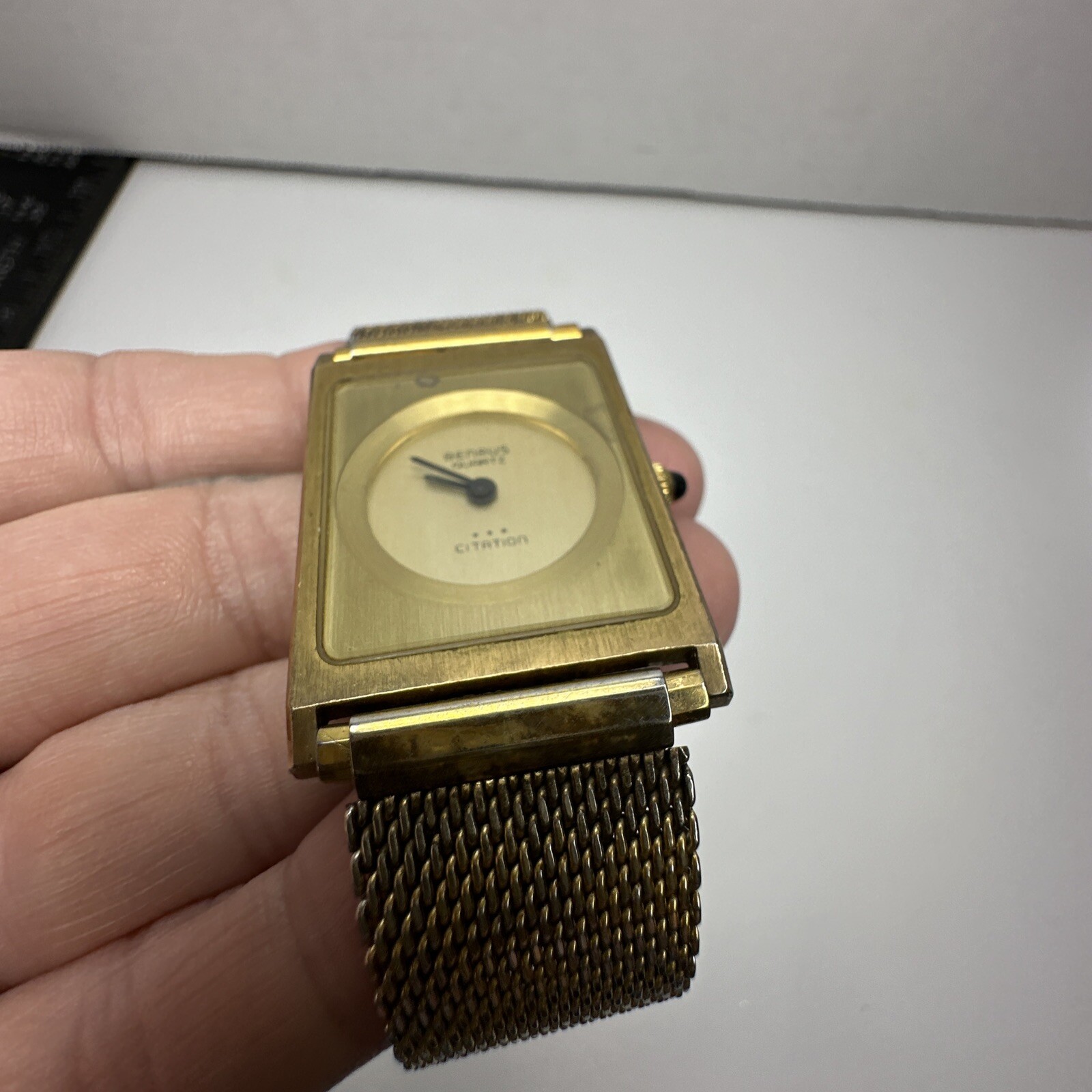 Vintage Benrus UNTESTED Quartz Citation Tank Watch Rectangle Speidel Band