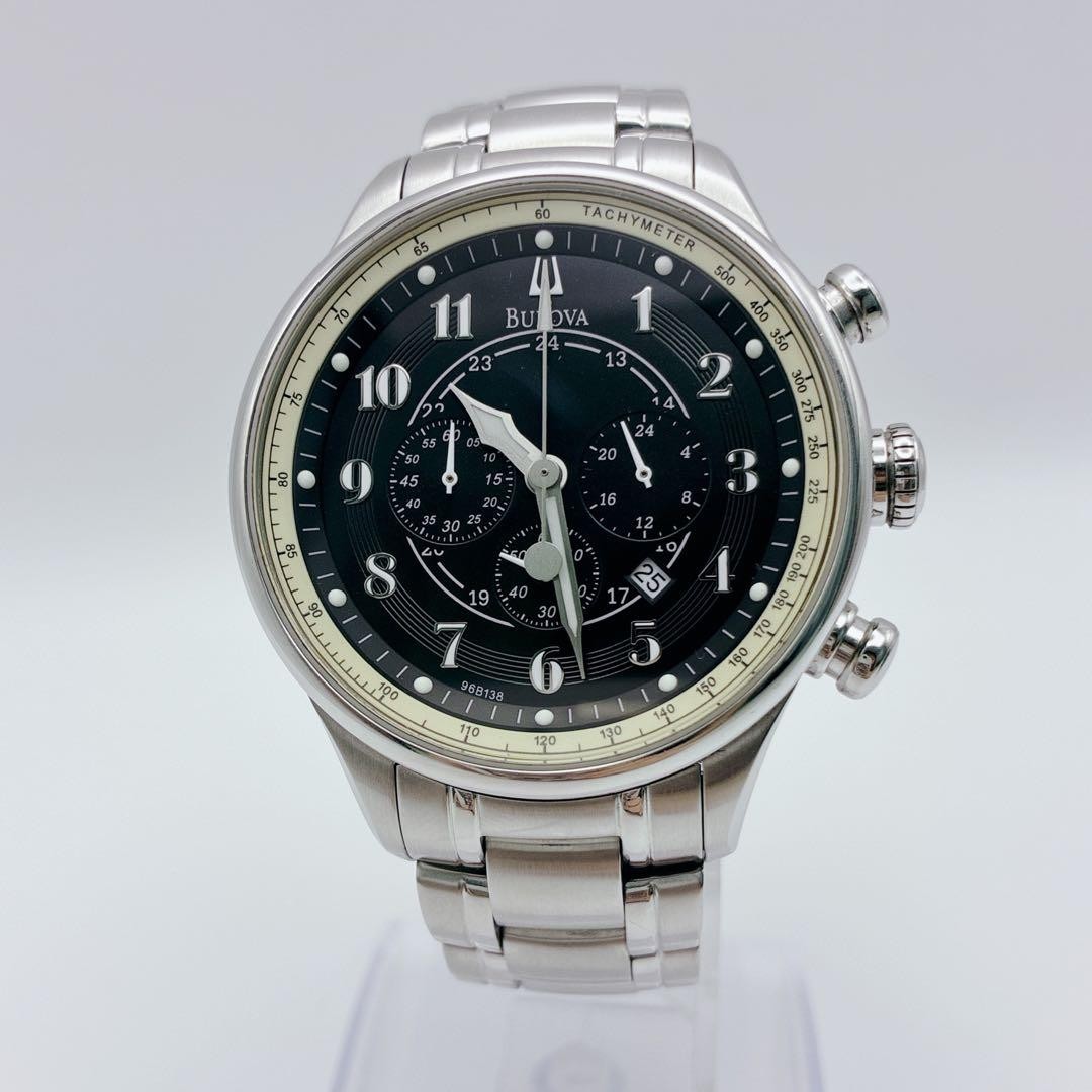Operational item Rare BULOVA Adventure Chronograph Black Dial Beautiful Item