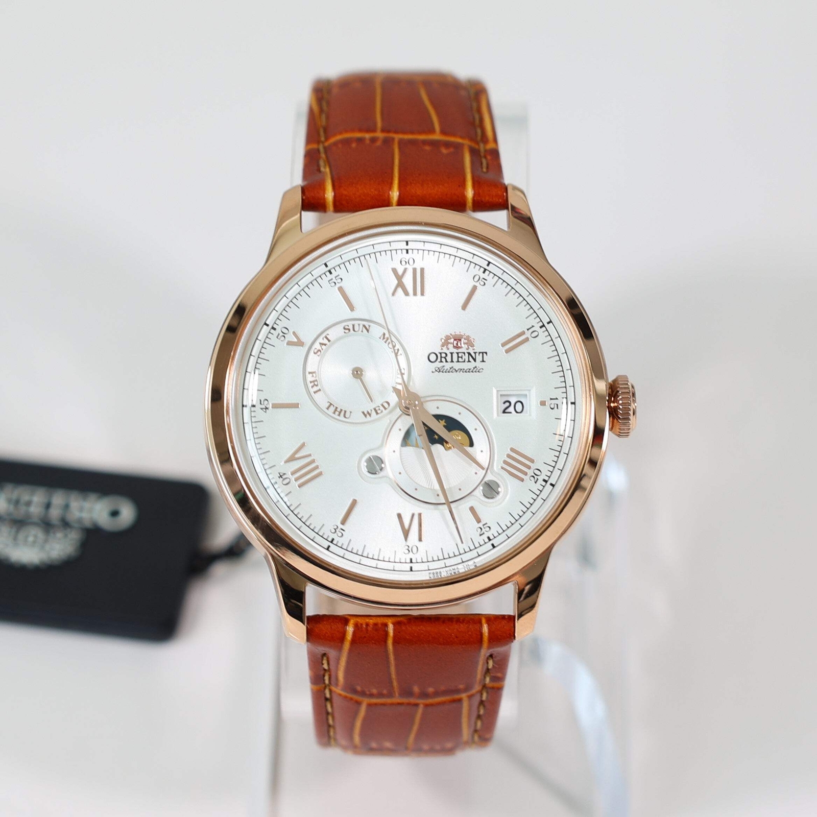 Orient Sun and Moon White Dial Men’s Automatic Rose Gold Tone Watch RA-AK0801S30