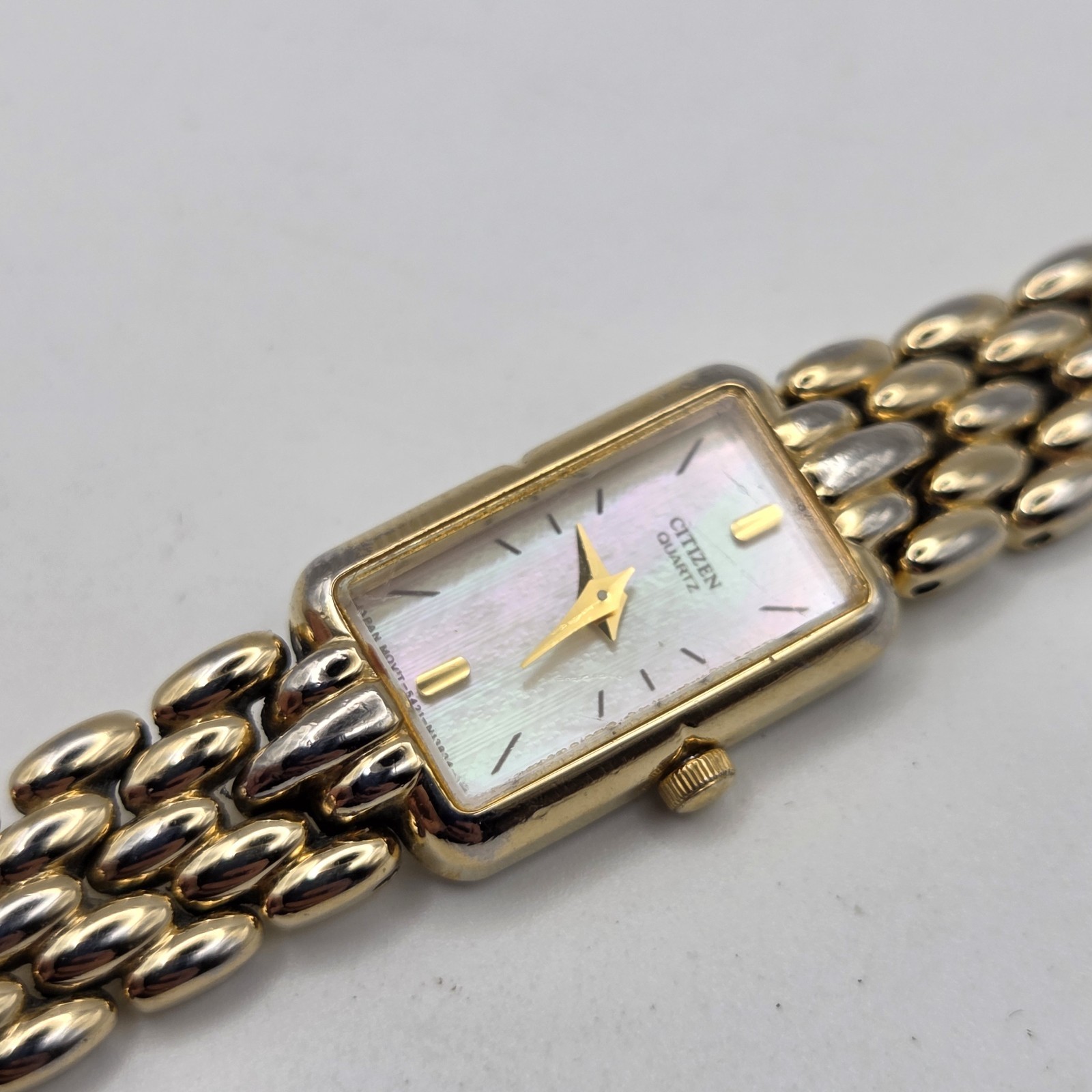 Citizen Tank Watch Women 13mm MOP Dial Gold Tone Rectangle 5421-S36505 New Batt