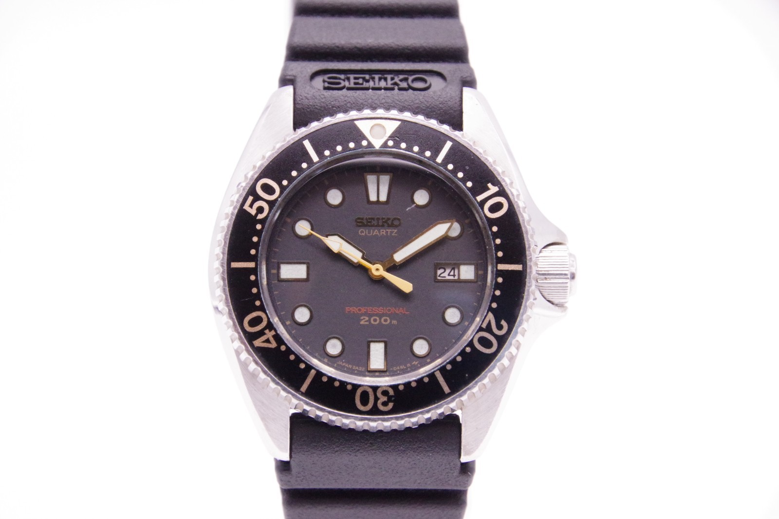 🎦Vintage 1988 [Exc+5] SEIKO 2A22-0170 Diver Black Qz 33mm Unisex Watch JAPAN