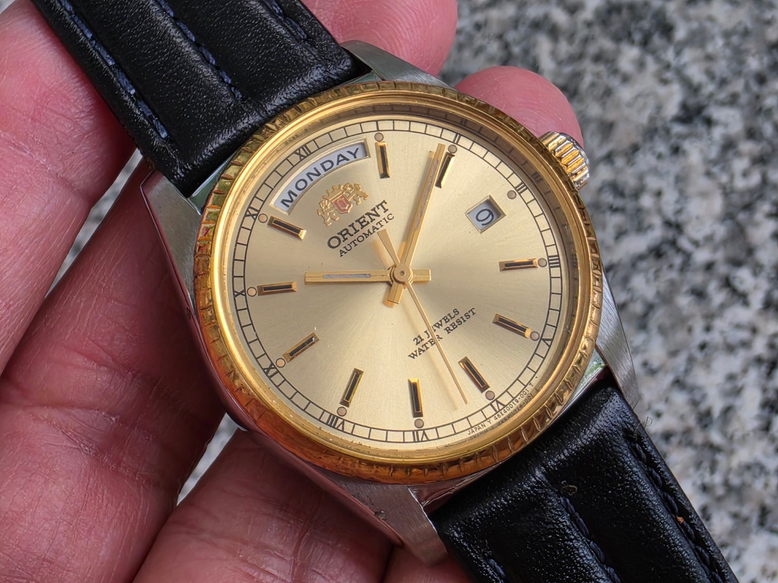 RARE Vintage Orient President Day/Date Auto Watch Rare Gold Dial 46e001-91