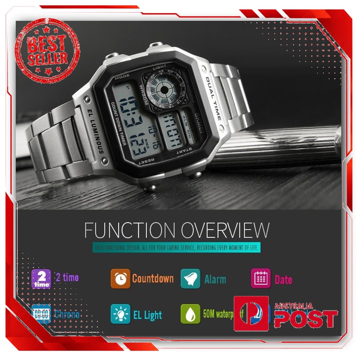 Men Digital LED Watch Date Waterproof Stainless Steel Military Sport Wrist Watch