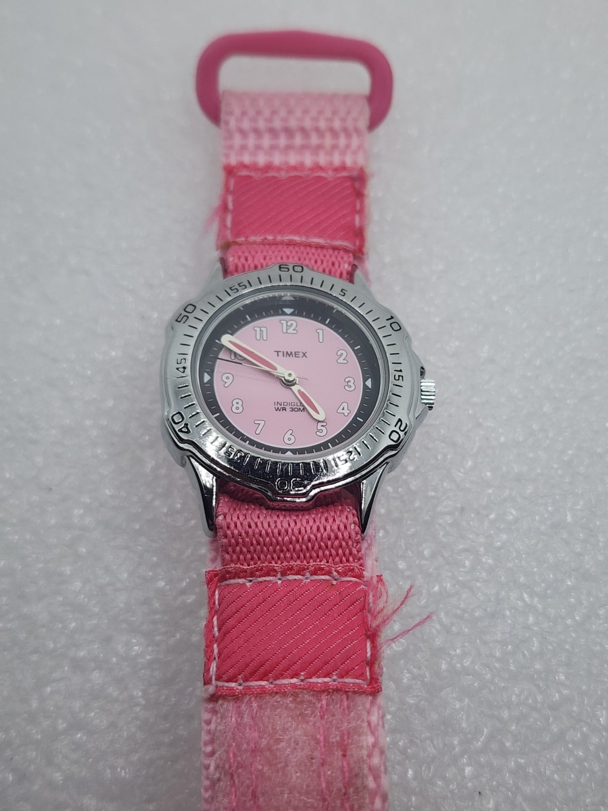 Timex 30mm Hook Loop Pink Black Dial Indiglo Sport Active Watch Strap Red Hands