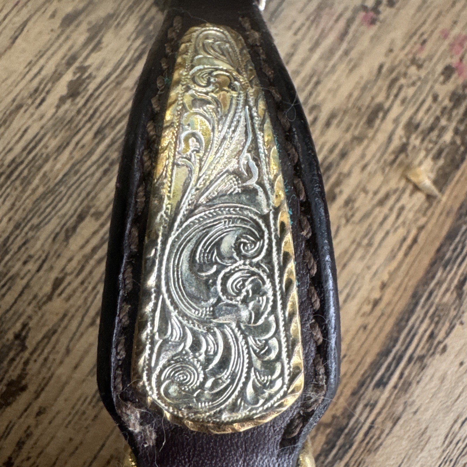 Montana Silversmiths Watch w/ Gold Scrolls On Dark Brown Leather