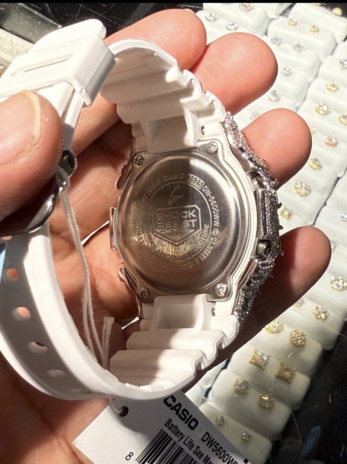 Casio G-SHOCK DW5600 White Digital Quartz Watch w/ Custom Iced Bezel