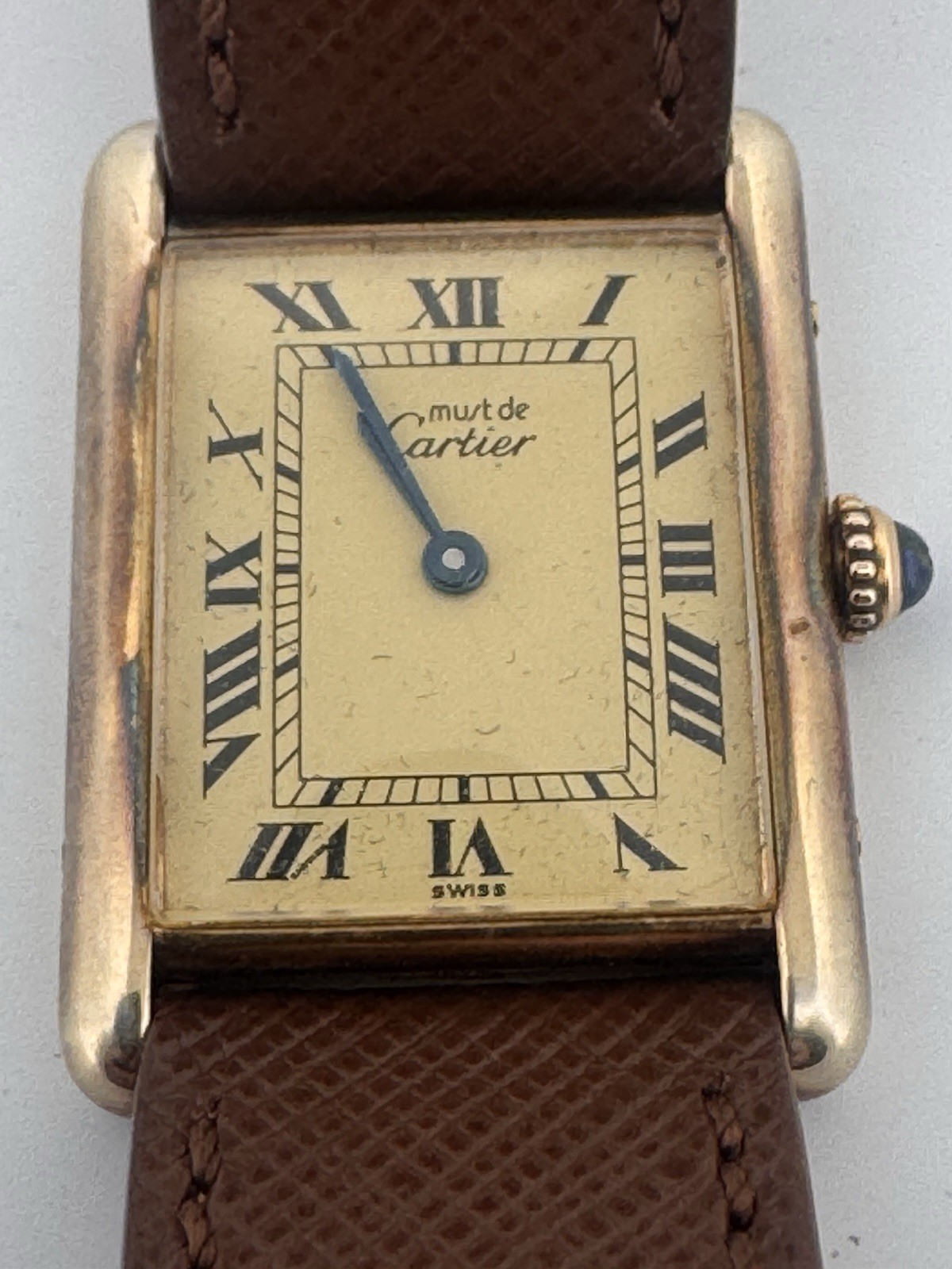 Vintage Must de Cartier 590005 Tank Watch. 925 Vermeil ARGENT Quartz Tank.