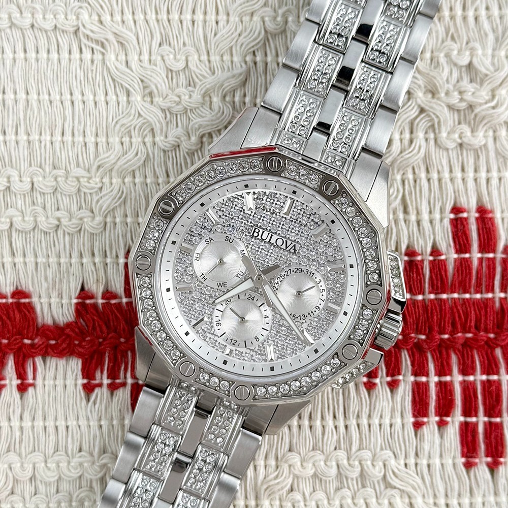 Bulova 96C134 Octava Men’s Silver Crystal Stainless Steel Quartz Watch 41.5mm