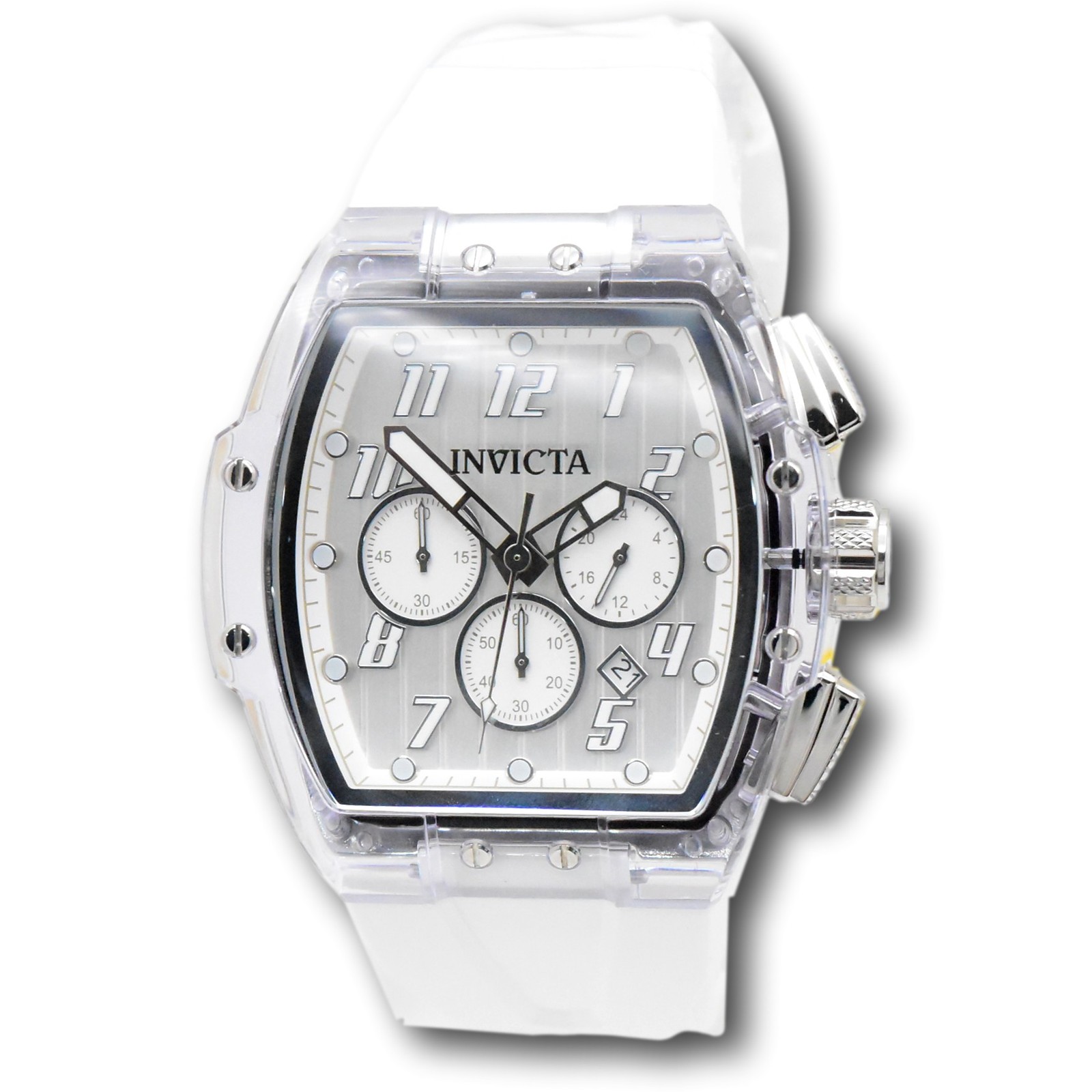 Invicta S1 Rally Crystal Chronograph Men’s 47mm Clear Case White Watch 45481