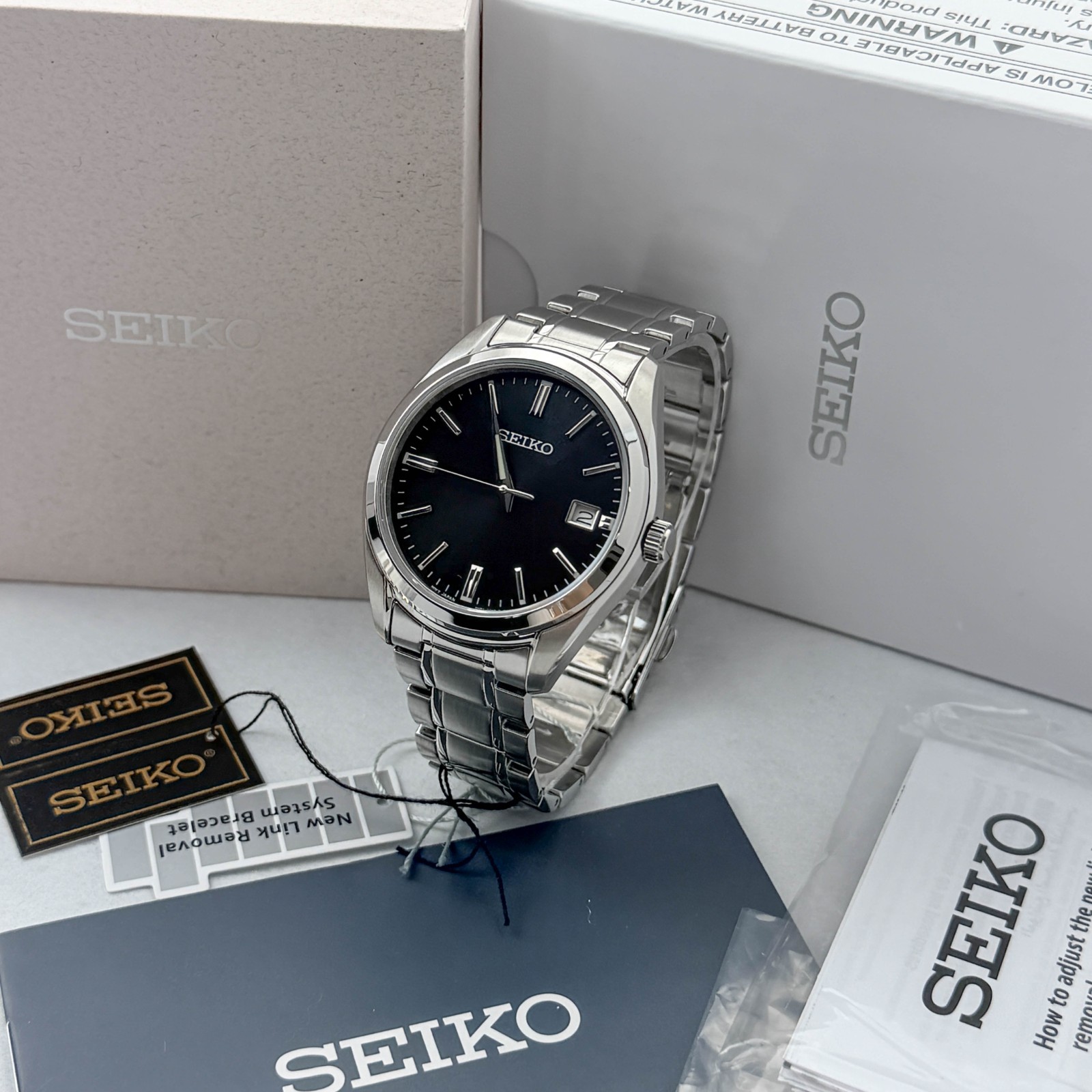 Seiko Essentials SUR311 Stainless Steel Men’s Quartz Watch w Black Dial 40.2mm