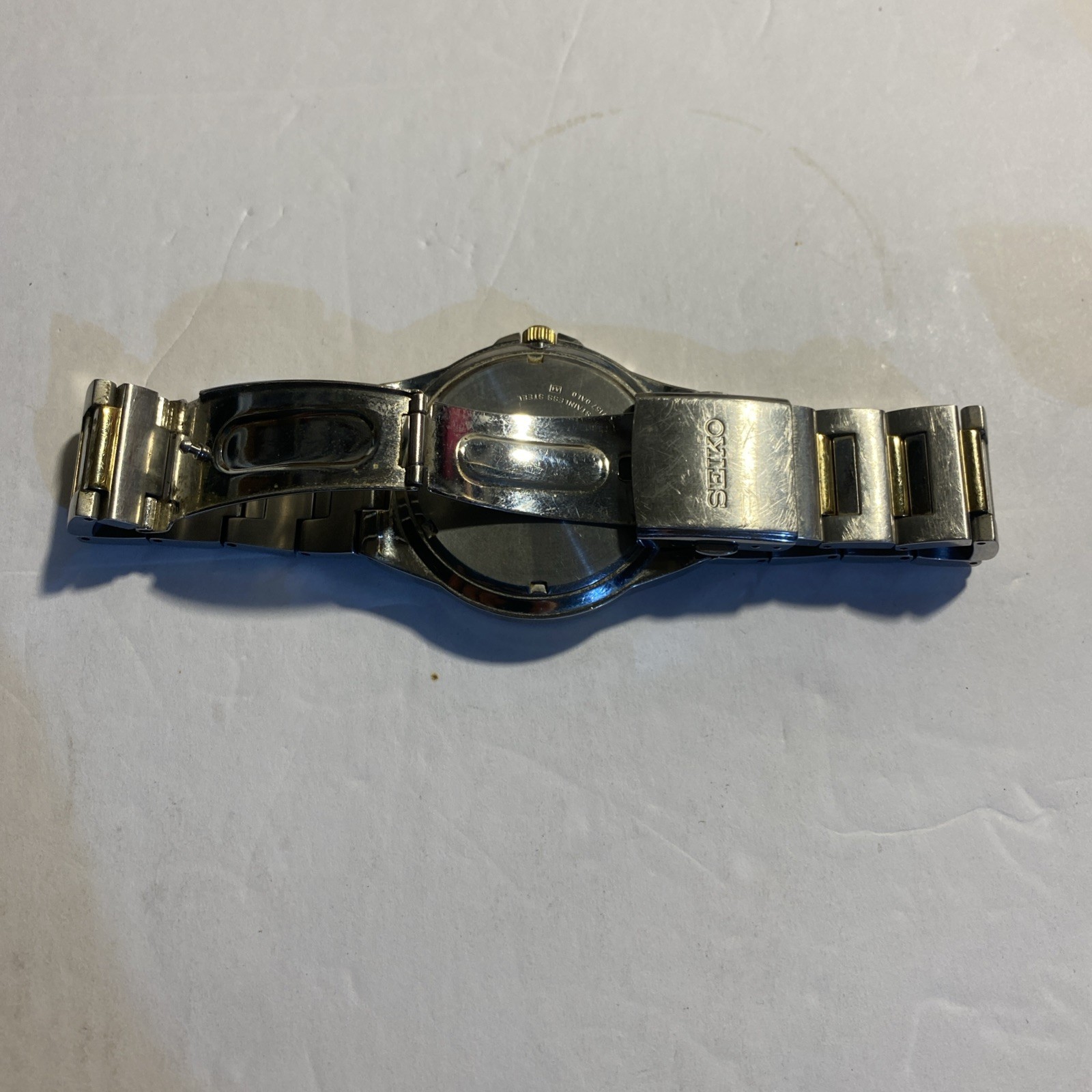 Seiko Solar Watch 2 Tone Bracelet Band Case Dial Date Diver 10Bar Mens WORKS
