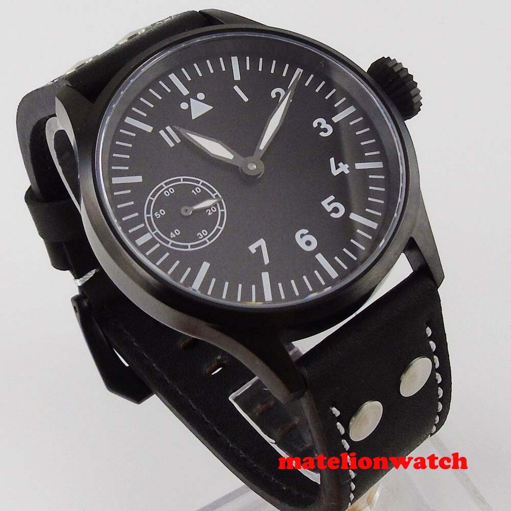 CORGEUT 43mm Black PVD Coated Hand Winding Men’s Watch 6497 Black Sterile Dial