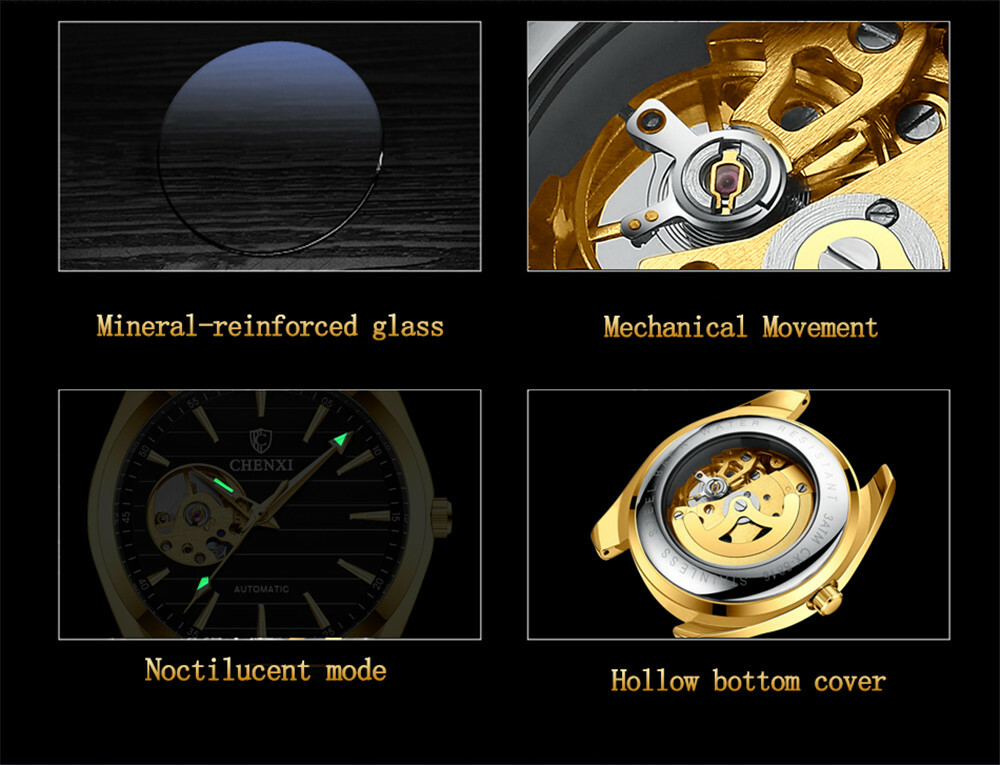 CHENXI Men Mechanical Automatic Stainless Steel Hollow Business Wrist Watches