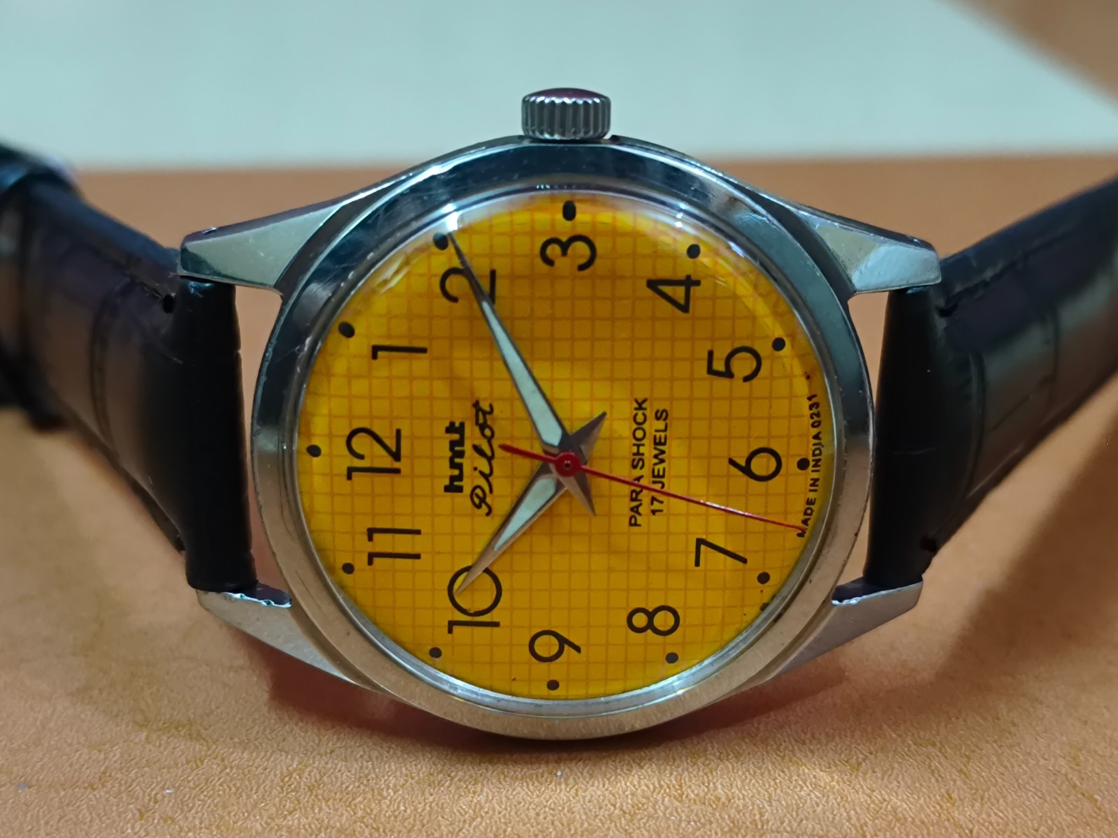 Vintage HMT Pilot Yellow 17 Jewels Mechanical Hand Winding Men’s Wrist Watch