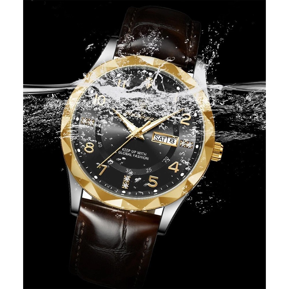 Mens Calendar Watch Quartz Wristwatch Man Leather Watches Waterproof Luminous