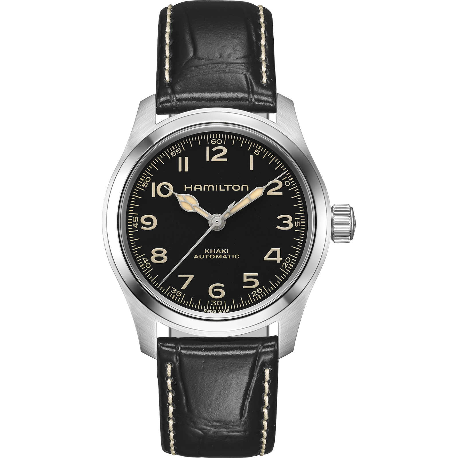Hamilton Khaki Field Automatic Black Dial Leather Strap Men’s Watch H70405730