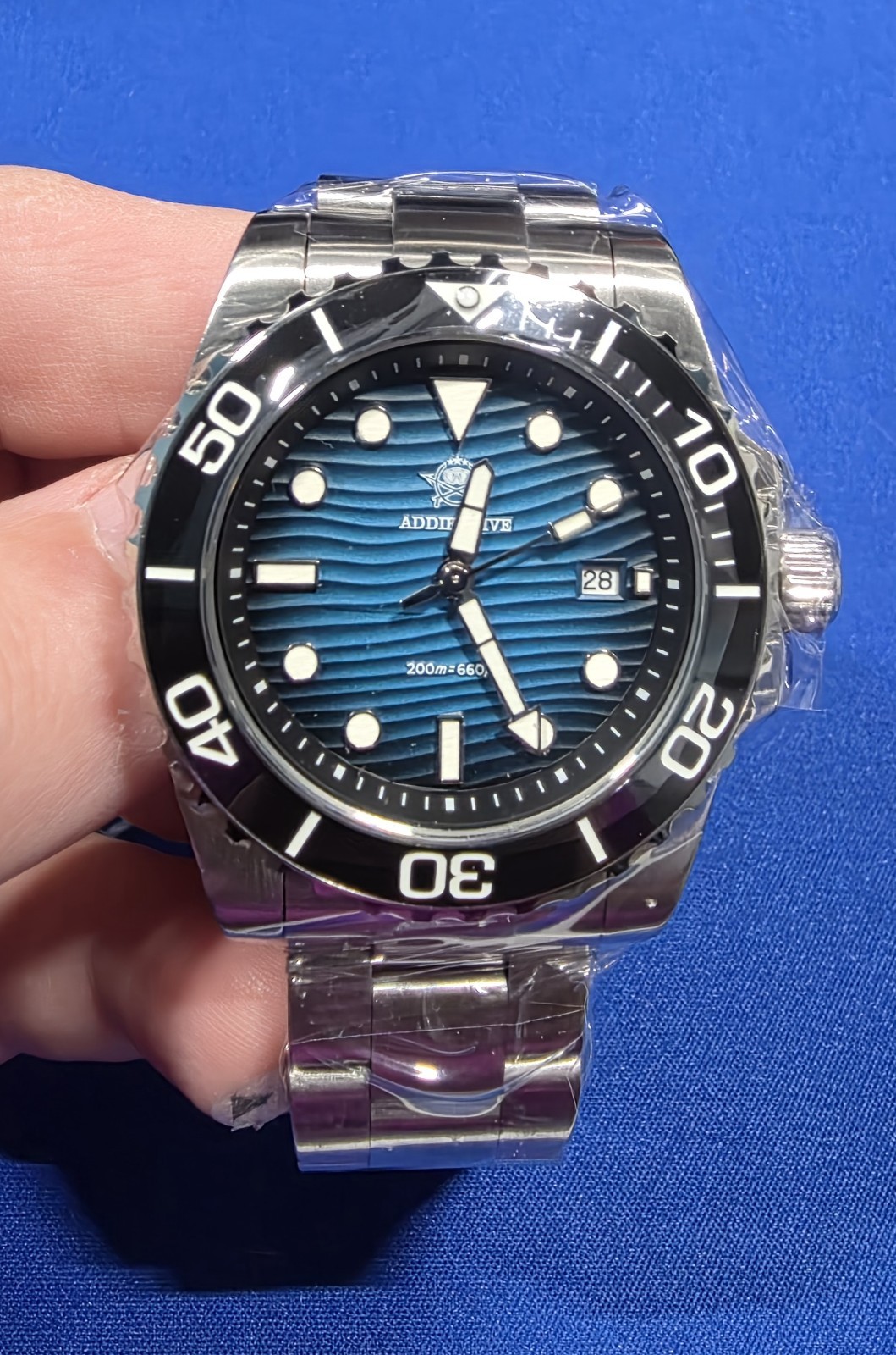ADDIESDIVE AD2537 Men’s Quartz Diving Watch 41mm 200M Waterproof Blue Wave New