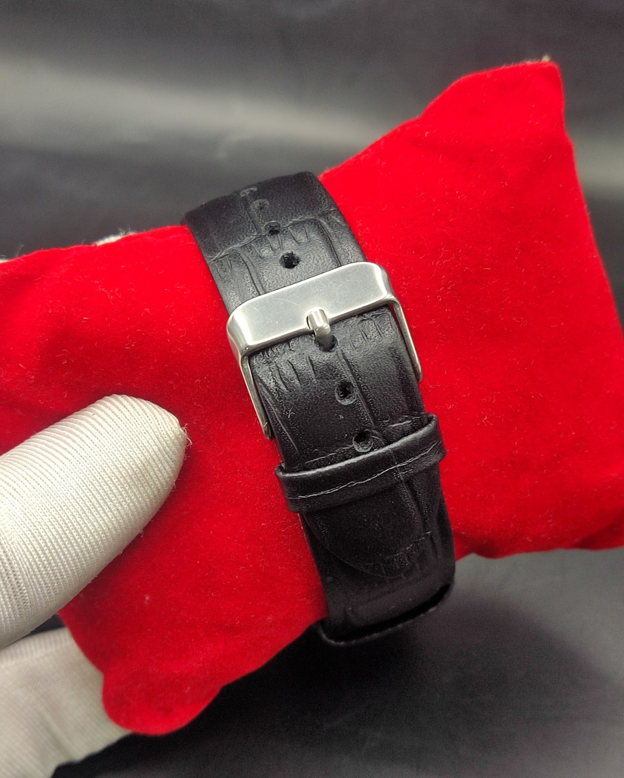 Vintage Refurbished Seiko Quartz Rectangular Black Dial Black Faux Leather Strap