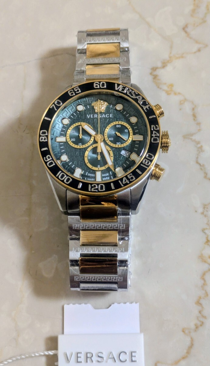 [B1Y] VERSACE Greca Dome VE6K00423 Chronograph Green Gold Watch [p3w]