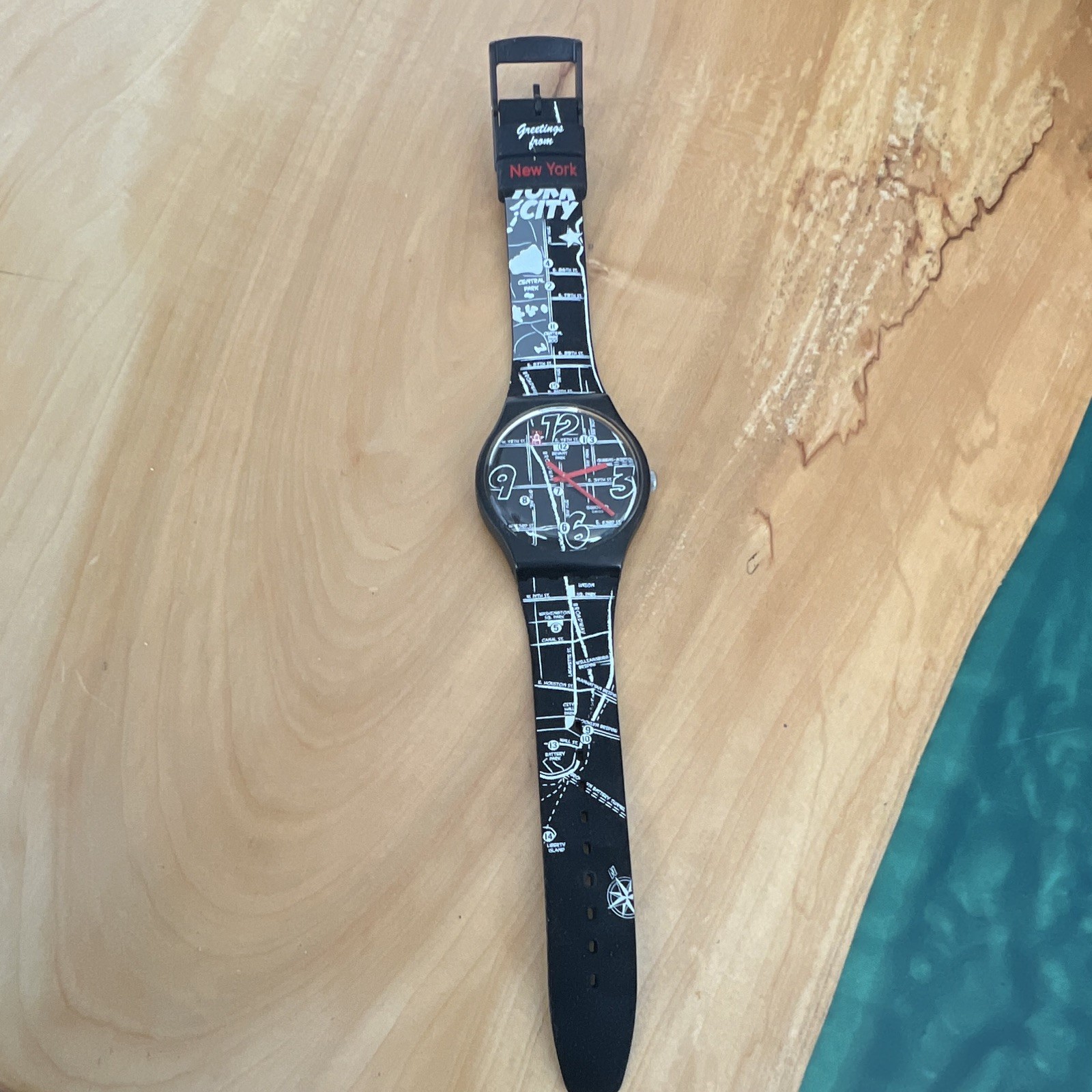 Swatch New York City Map Dial Black/White 41mm Plastic Quartz Analog Watch