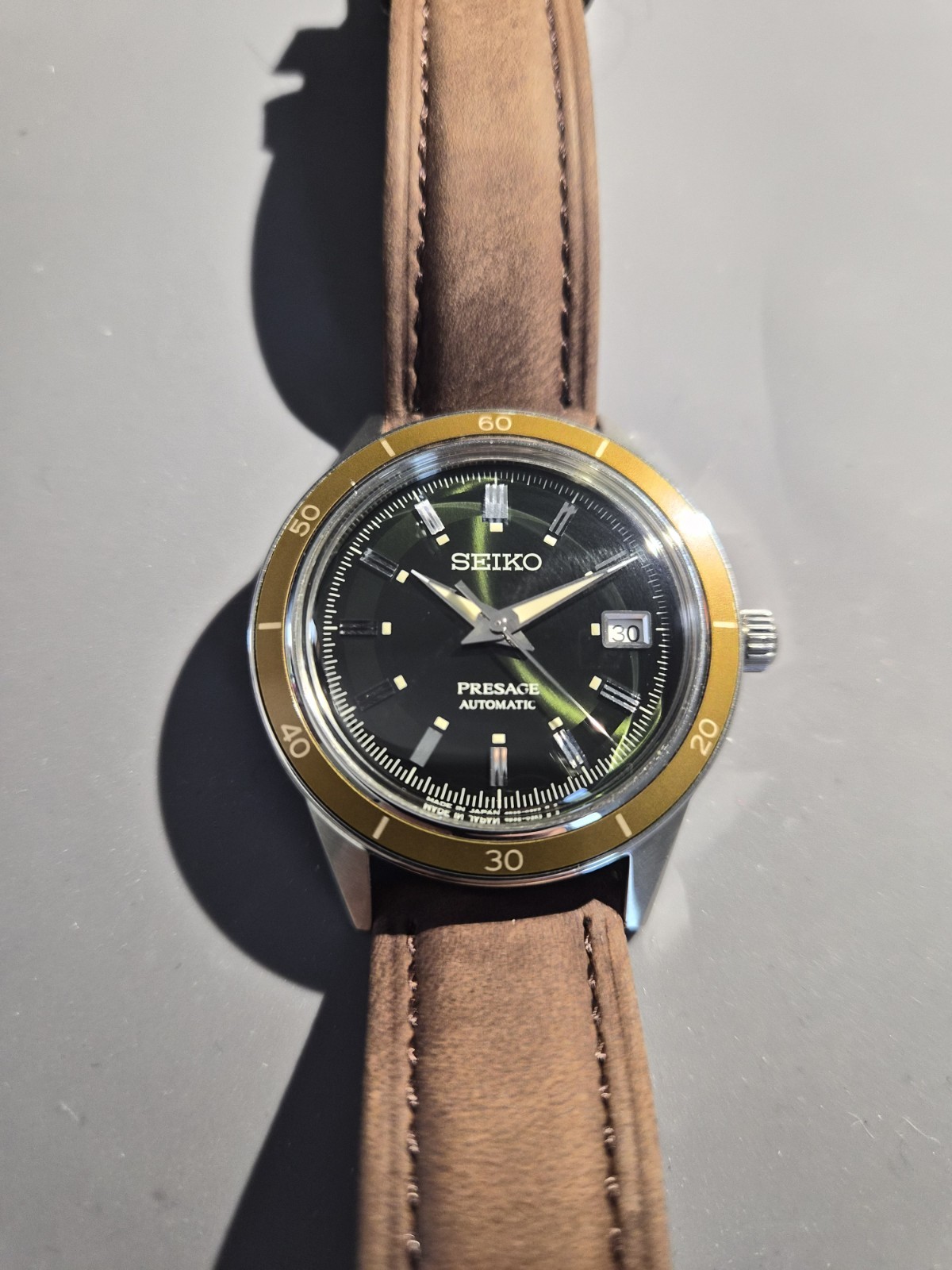 Seiko Presage Style60’s SRPG07 Automatic Green Dial 4R35 Leather Watch