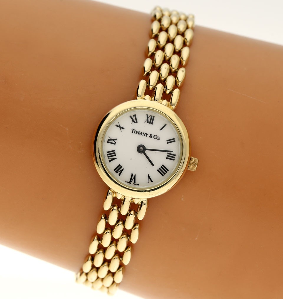 Tiffany & Co. 14K Yellow Gold Swiss Quartz Watch White Roman Dial 21MM