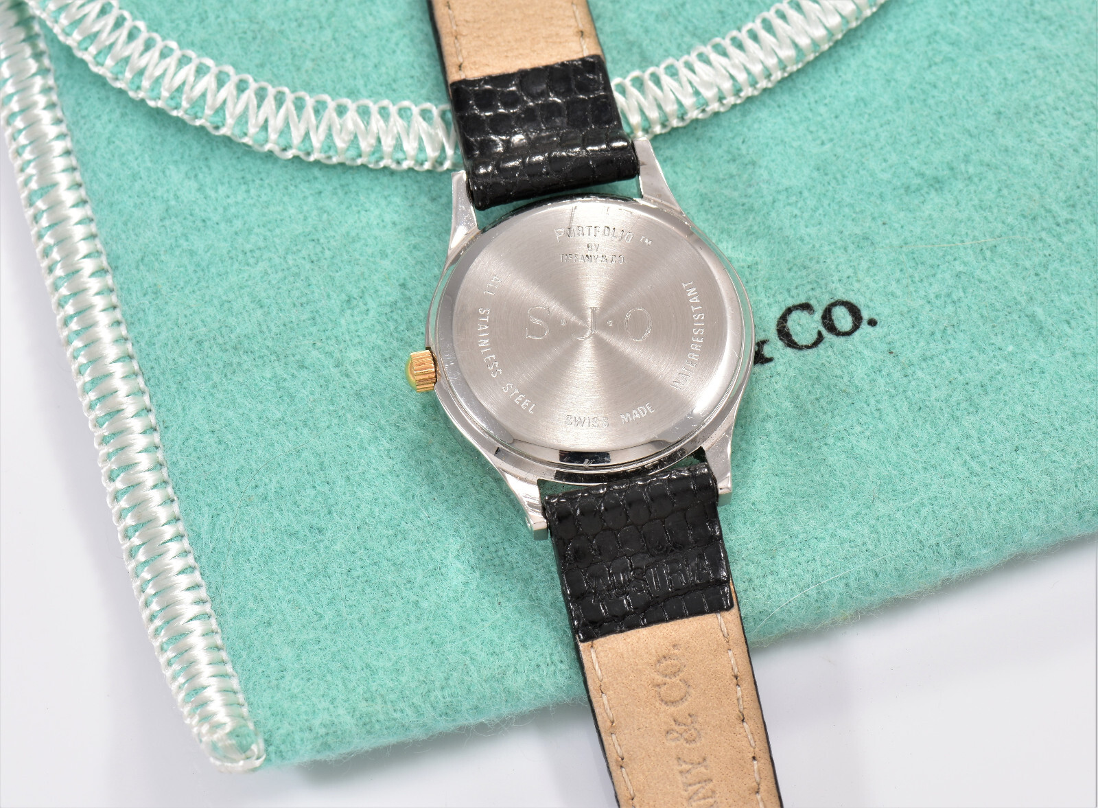 Tiffany & Co Stainless Steel Portfolio Lucent Swiss 25mm Watch Lizard Leather