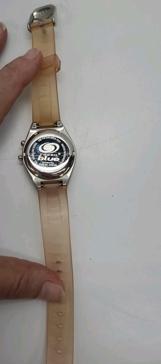 Vtg Fossil Blue Watch AM 3609 Color Changing Dial Purple Green New Battery Works