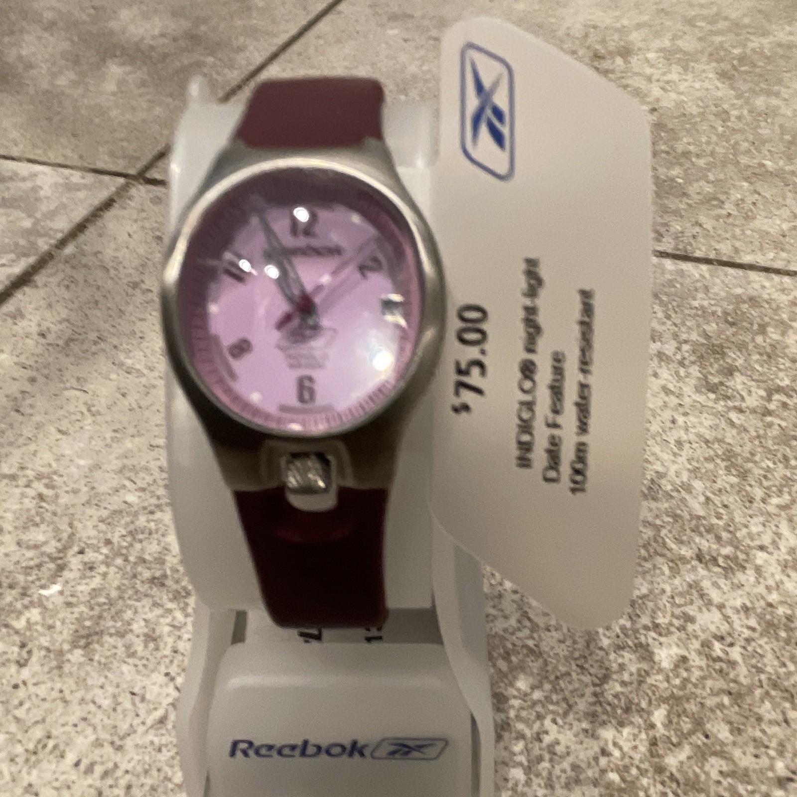 Reebok INDIGLO Women’s Pink Dial Purple Rubber Strap Quartz Date 100m w/Box