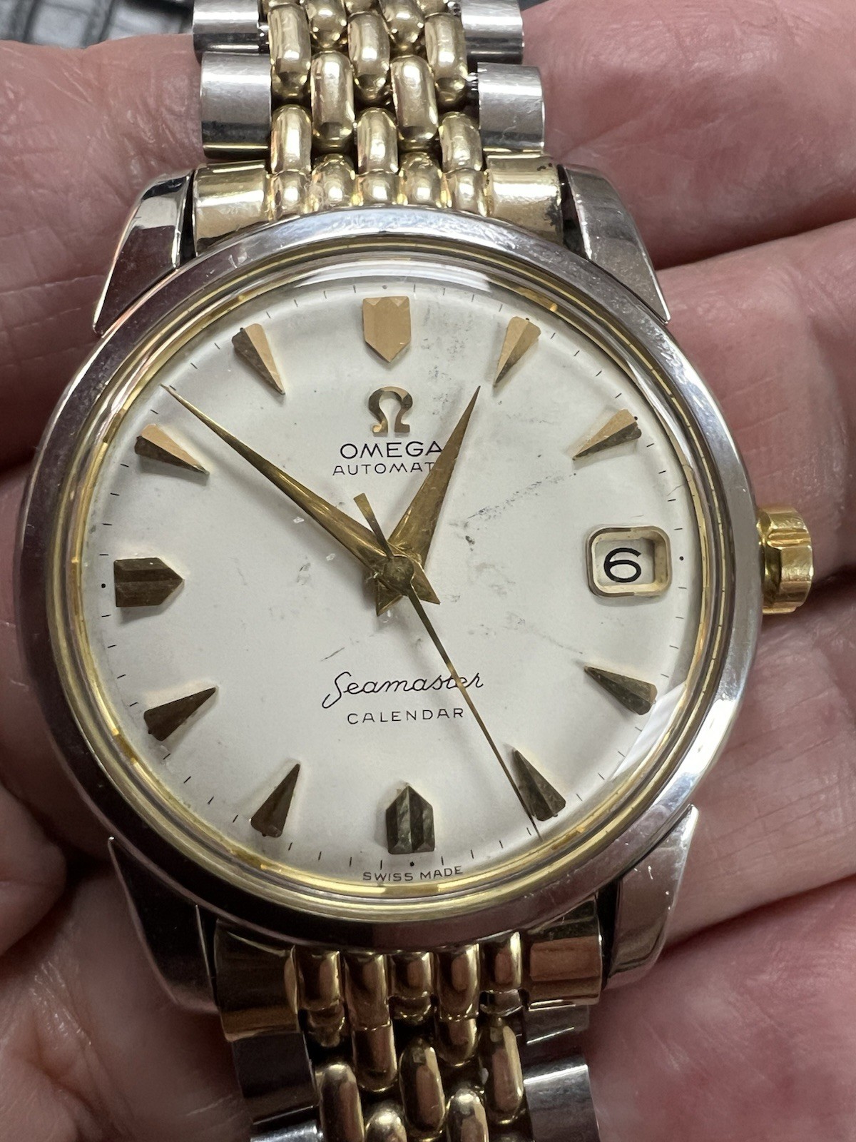 Vtg Omega Seamaster Calendar Watch, Auto Beads of Rice & Arrow Markers, Ref 2849
