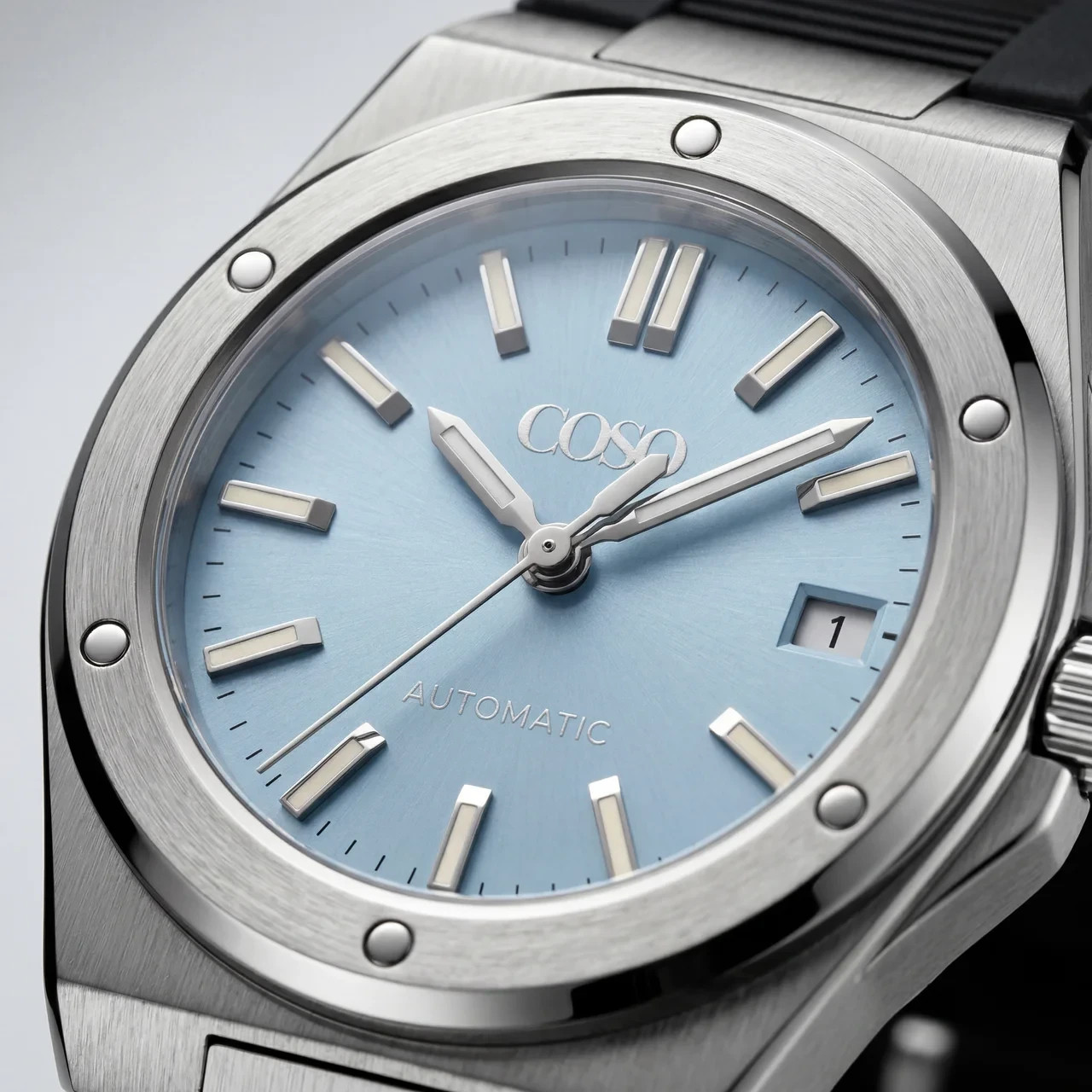 COSO Valtor Automatic Ice Blue Dial Steel Black Rubber Strap