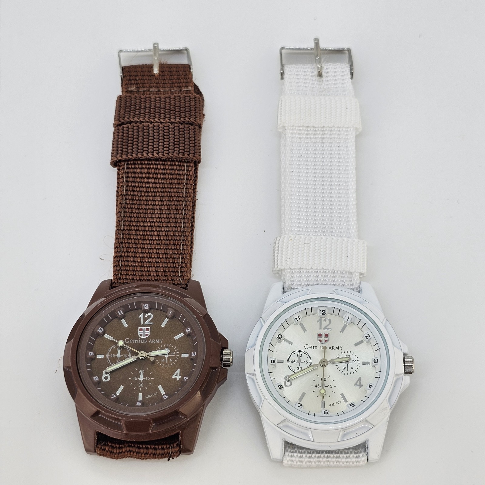 2X Gemius Army Men’s Watch 40MM Brown White Dial Nylon Canvas Bands New Battery