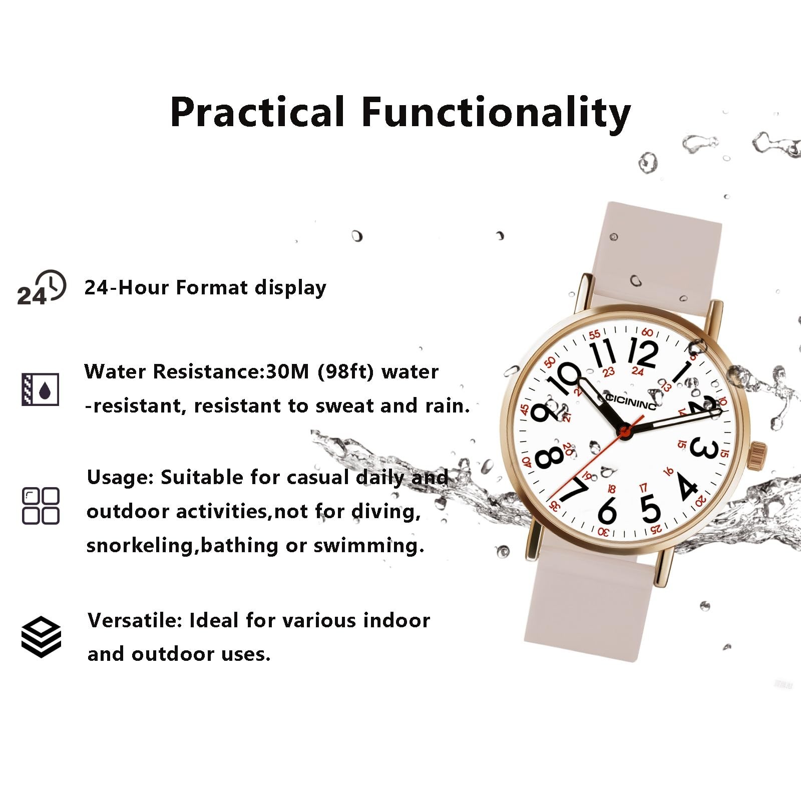 Nurse Watch for Women – Analog Nursing Timepiece with 12/24 Hour Format & Second