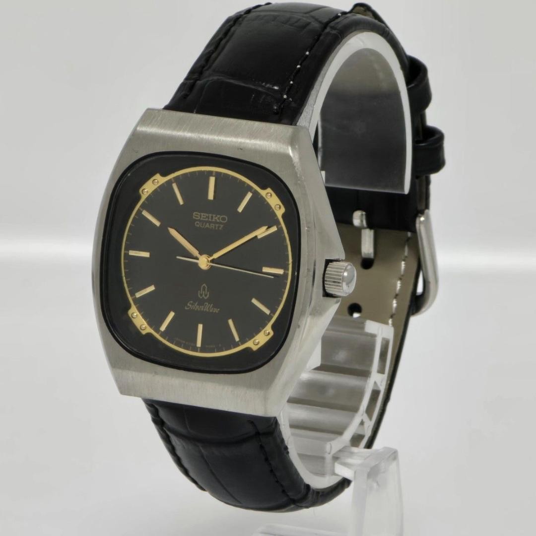 Seiko Silver Wave 6030-5280 Quartz Black Gold Watch Japan Vintage
