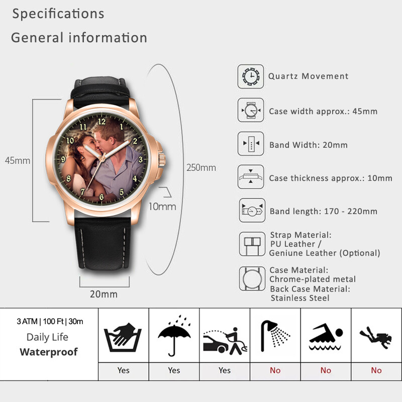 PERSONALISED ENGRAVED GENTS MEN’S PHOTO WRIST WATCH BIRTHDAY BEST GIFT
