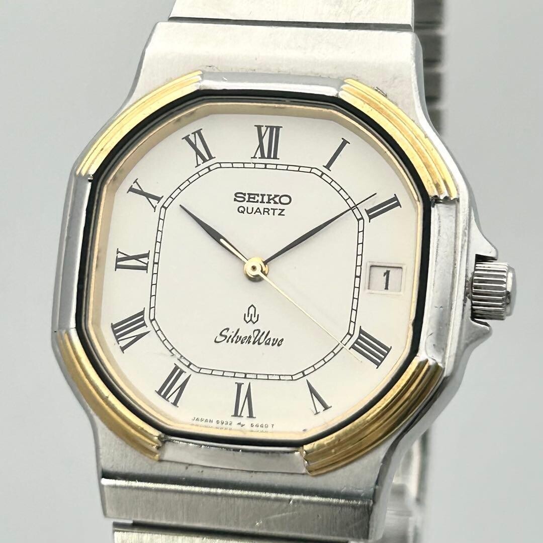 SEIKO SilverWave 5932-5280 Men’s Vintage Quartz Roman Octagon Watch Japan 1982