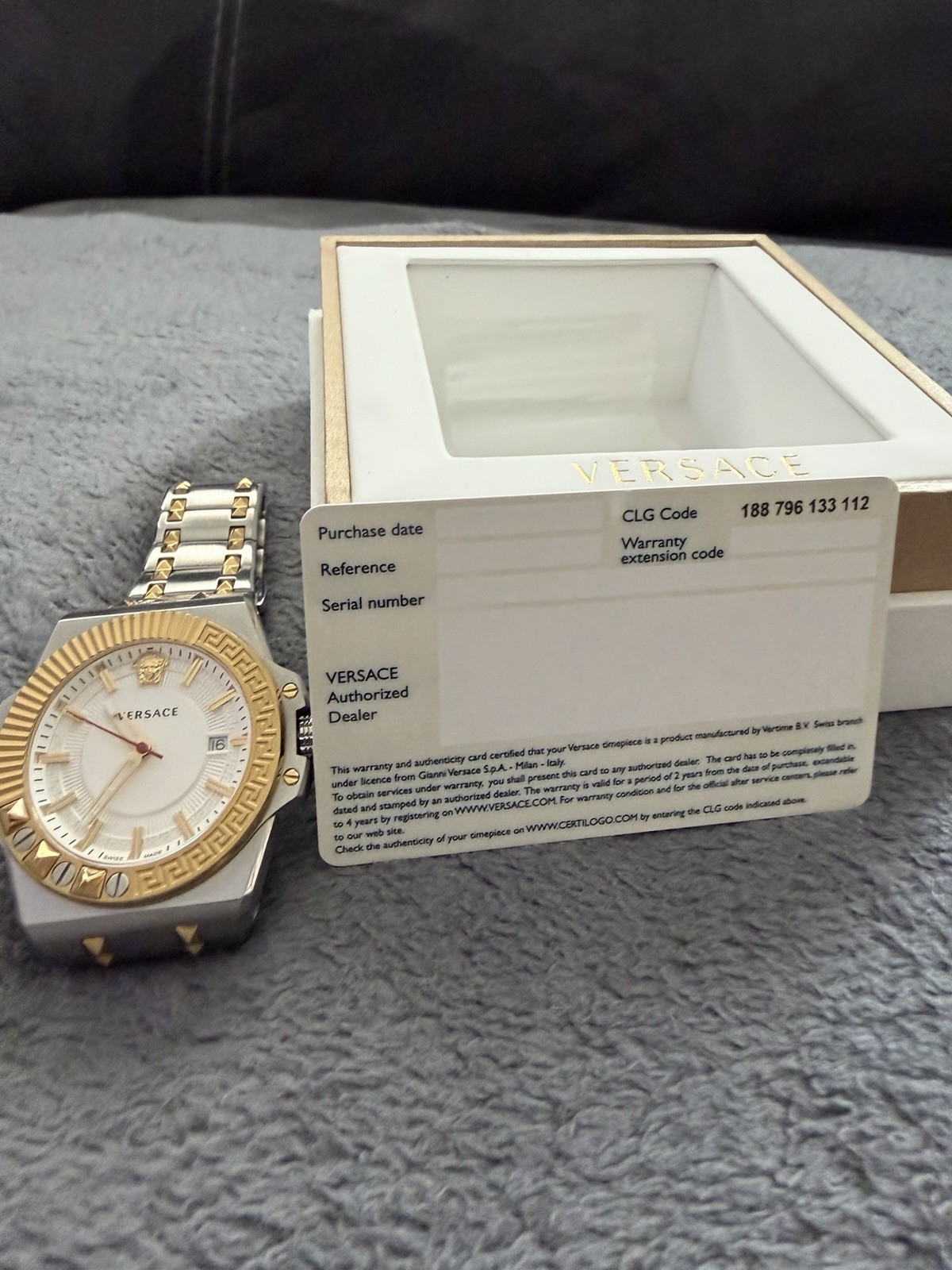 Versace Two-Tone Swiss Made Quartz Date Watch 50m w/ Box & Papers