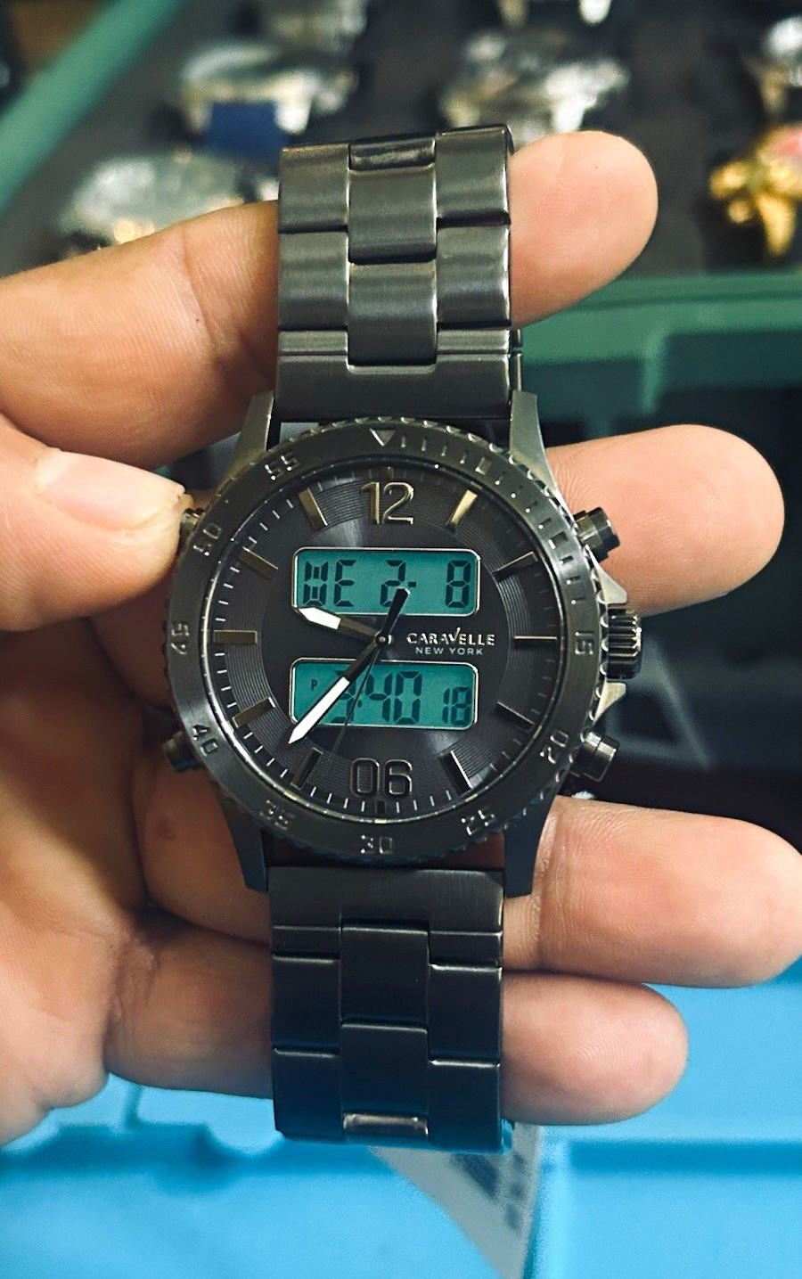 Caravelle New York 45B136 Quartz Analog-Digital Black Dial SS Bracelet WR