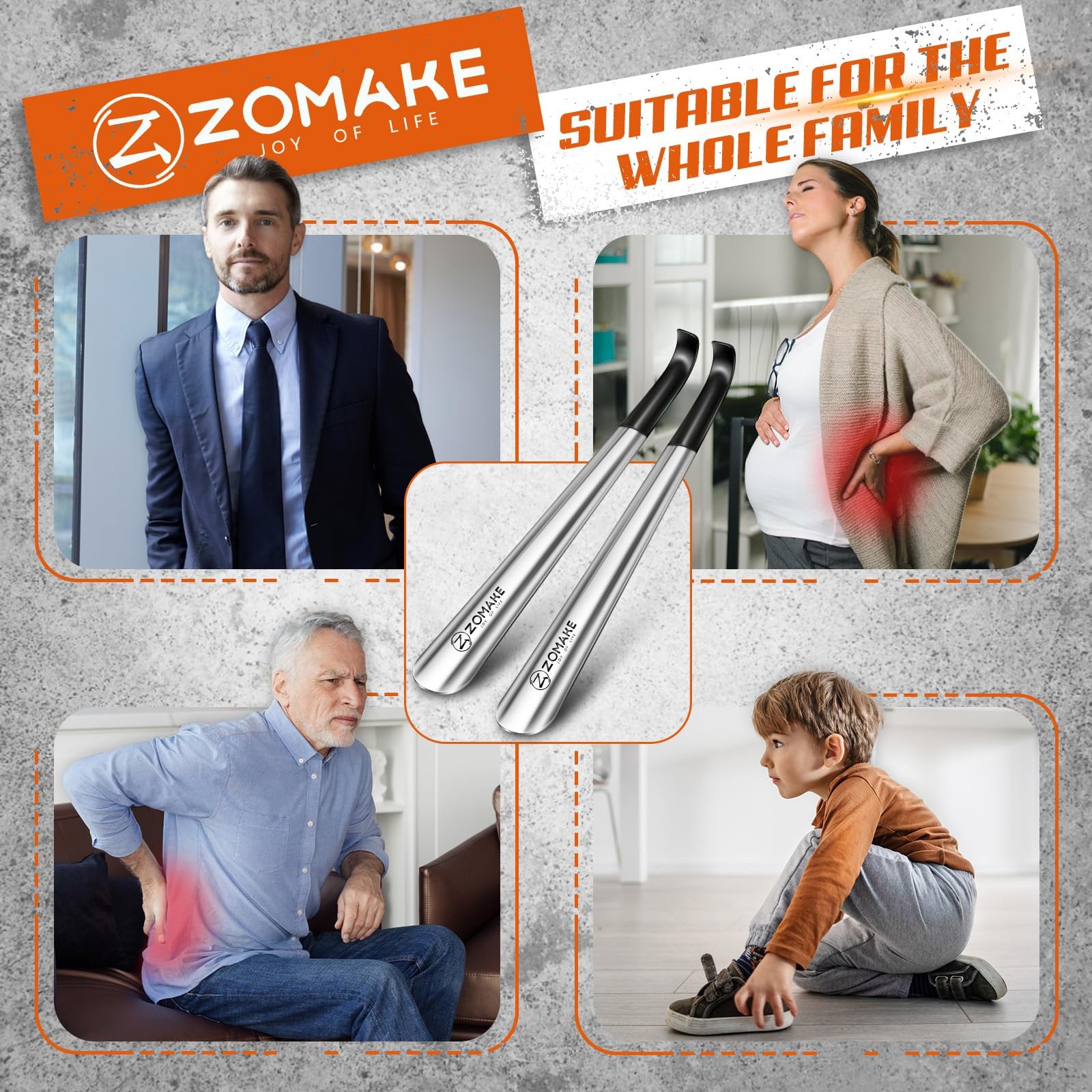 ZOMAKE Shoe Horn Long Handle for Seniors Men Women,Metal Long Shoehorn Boot Horn