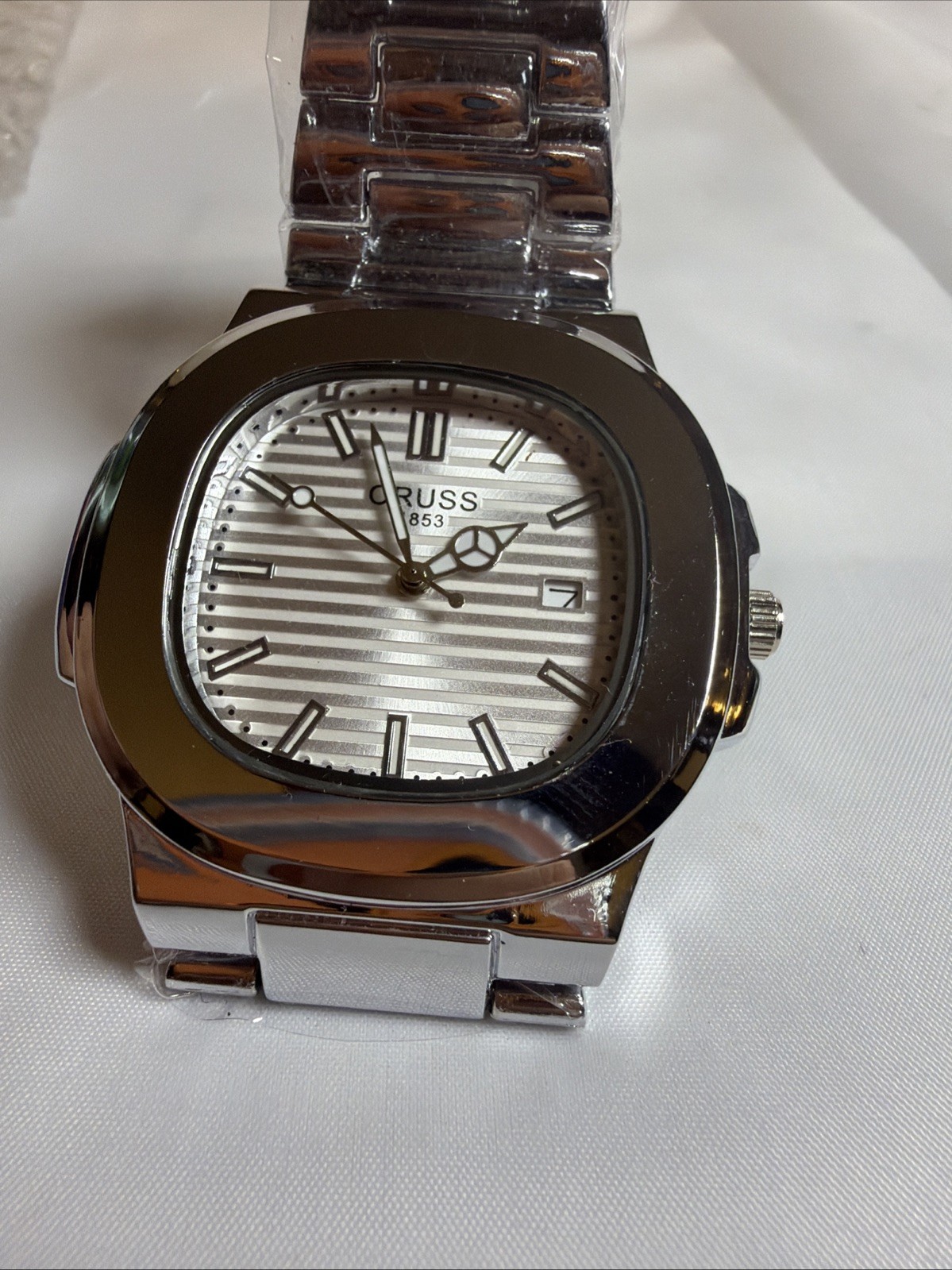 ORUSS Men’s Silver Analog Wristwatch Metal Band Date White Dial Dress/Formal New