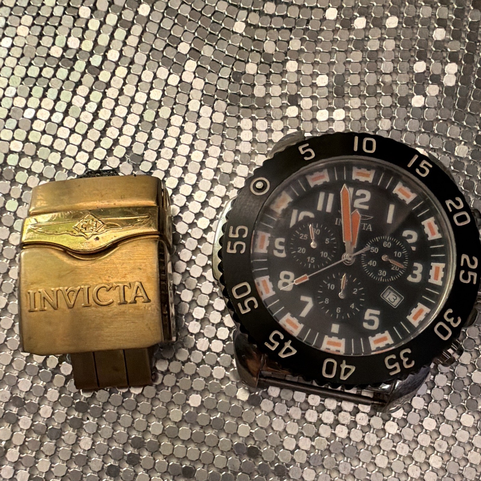 Invicta Pro Diver Men’s Quartz Chronograph Black Dial Gold SS Bracelet 50mm