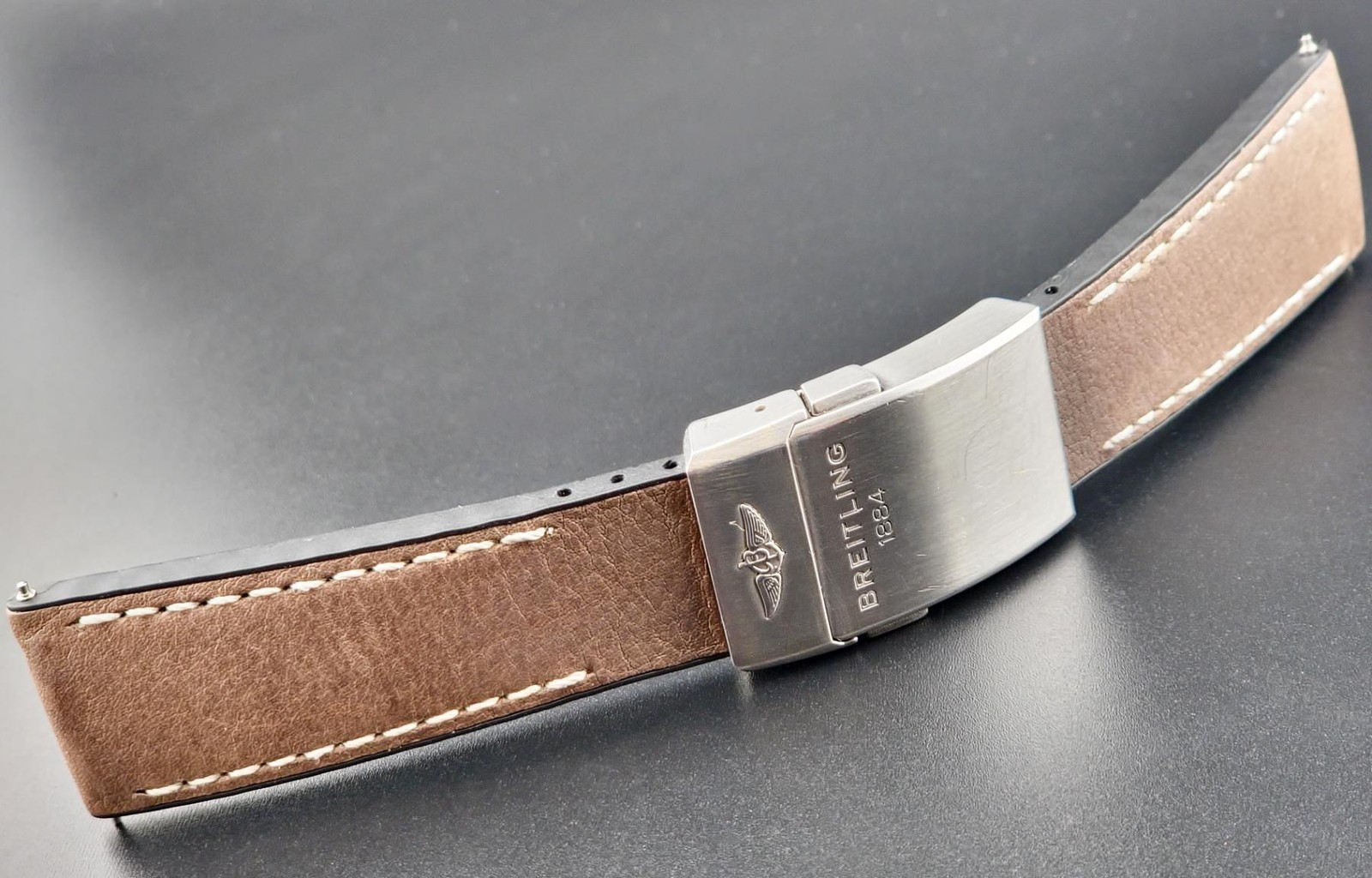 Breitling 295S Brown Leather/Rubber Strap 24mm w/Deployant Clasp