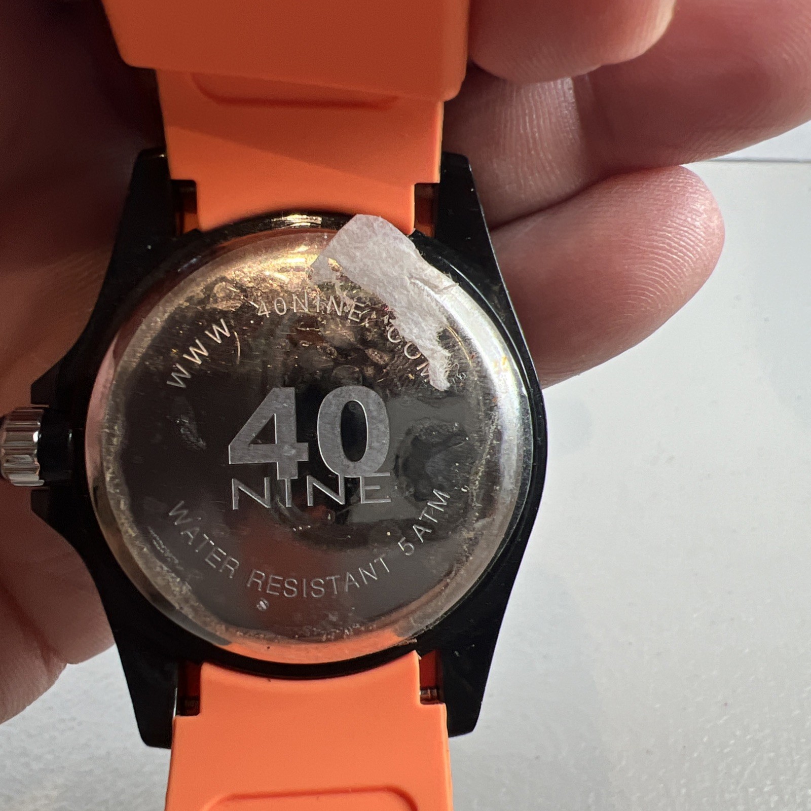 40NINE 46mm Quartz Watch with Black Dial and Orange Silicone Rubber Strap