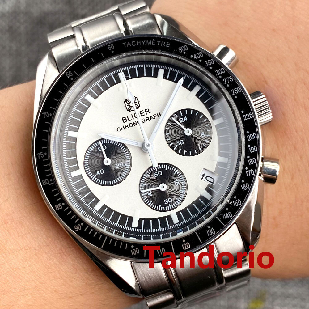 Bliger 40mm VK63 Quartz Full Functional Chronograph Mens Watch Folding Clasp